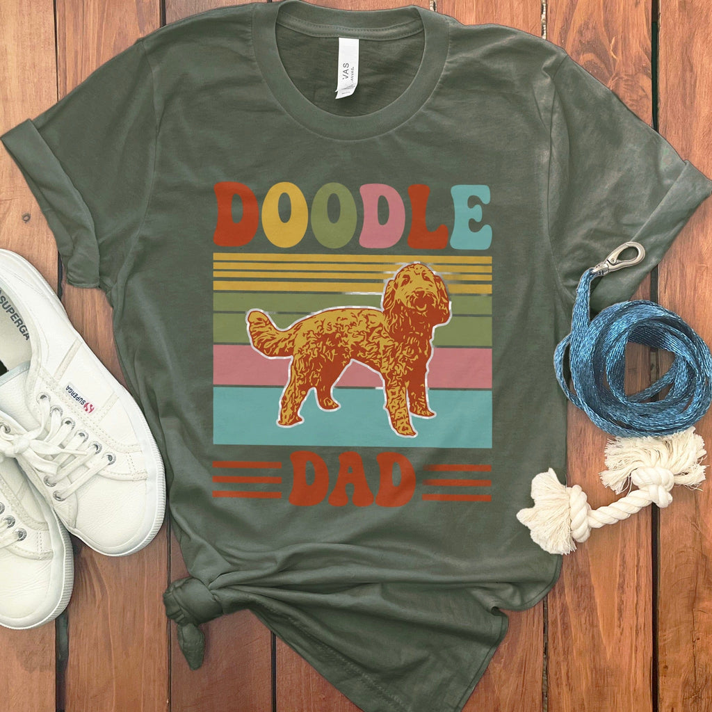 Retro Colored Doodle Dad T-Shirt in Military Green / S by Puppy Jo