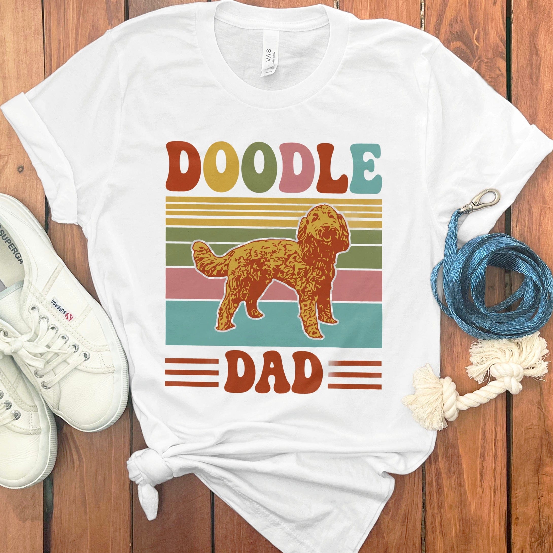 Retro Colored Doodle Dad T-Shirt in White / S by Puppy Jo