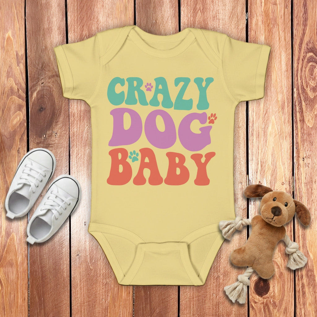 Retro Crazy Dog Baby Bodysuit in Banana / 6M by Puppy Jo