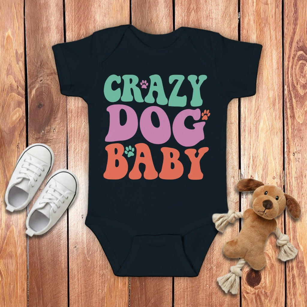 Retro Crazy Dog Baby Bodysuit in Black / 6M by Puppy Jo