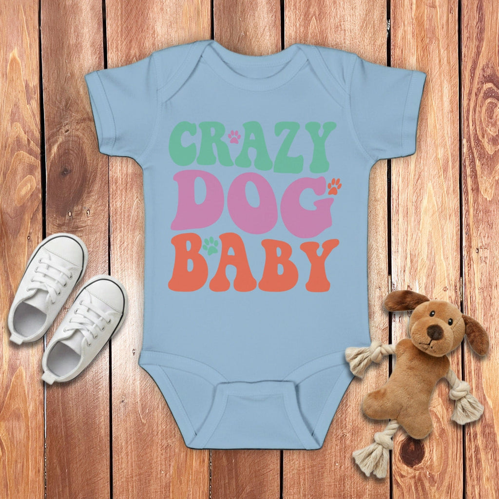 Retro Crazy Dog Baby Bodysuit in Light Blue / 6M by Puppy Jo