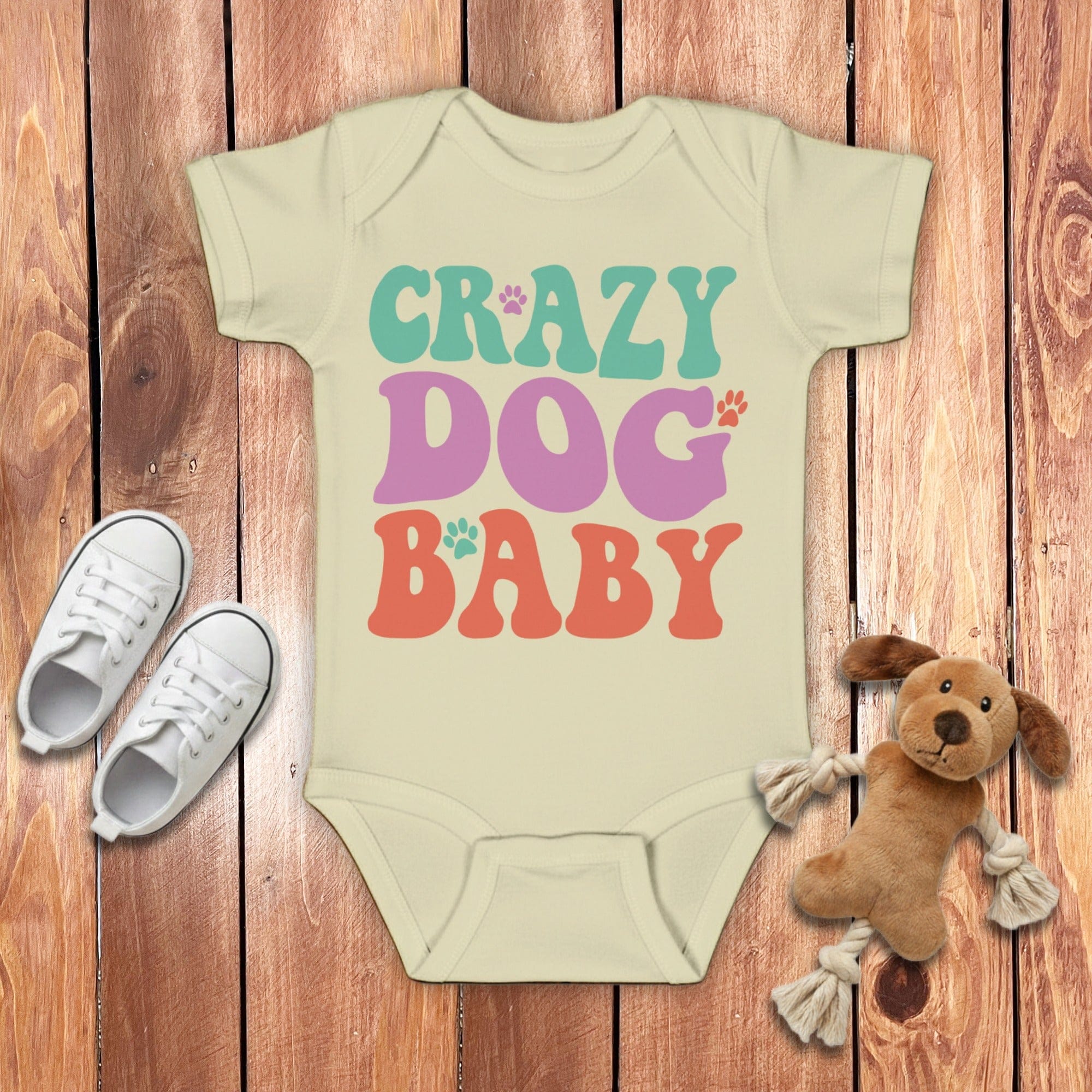 Retro Crazy Dog Baby Bodysuit in Natural / 6M by Puppy Jo