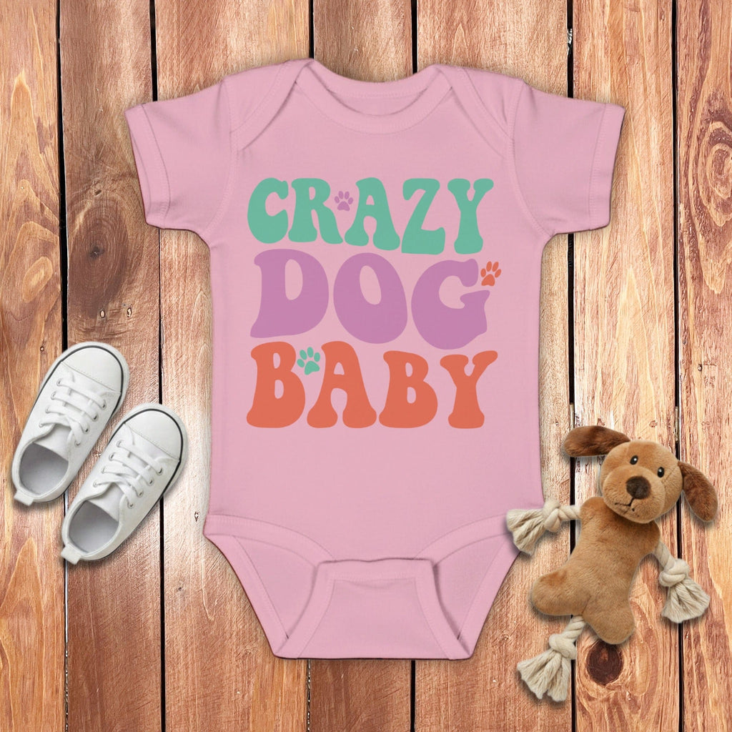 Retro Crazy Dog Baby Bodysuit in Pink / 6M by Puppy Jo
