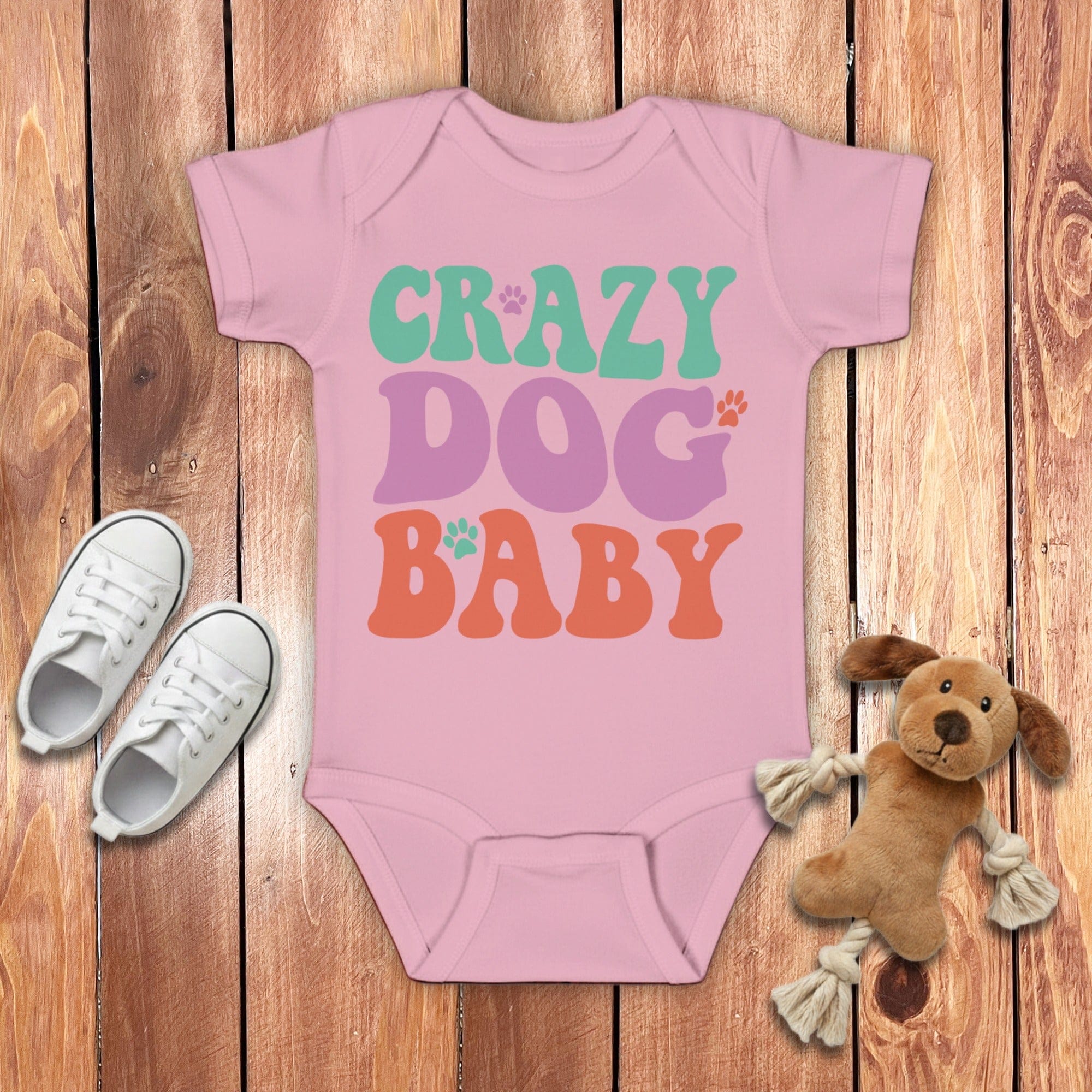 Retro Crazy Dog Baby Bodysuit in Pink / 6M by Puppy Jo