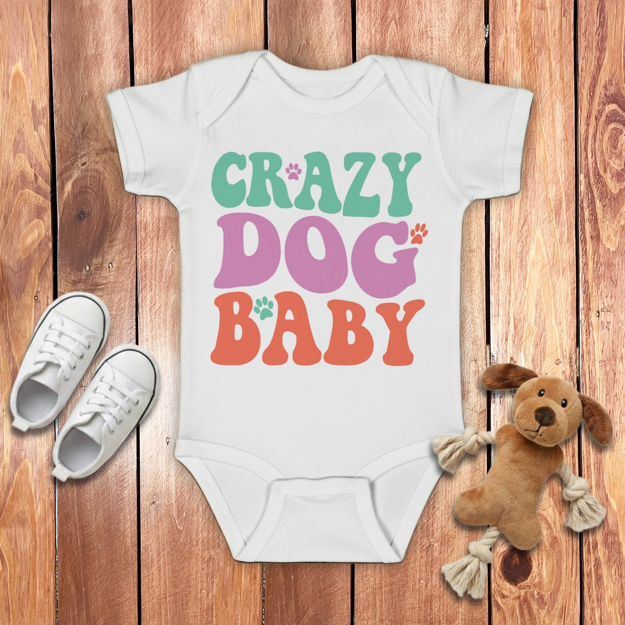 Retro Crazy Dog Baby Bodysuit in White / 6M by Puppy Jo