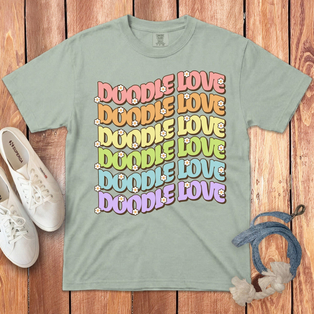 Retro Daisy Doodle Love Signature T-Shirt in Bay / S by Puppy Jo