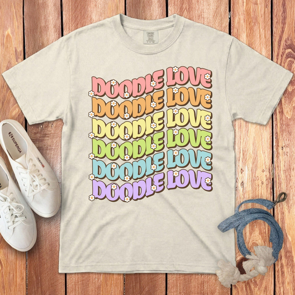 Retro Daisy Doodle Love Signature T-Shirt in Ivory / S by Puppy Jo