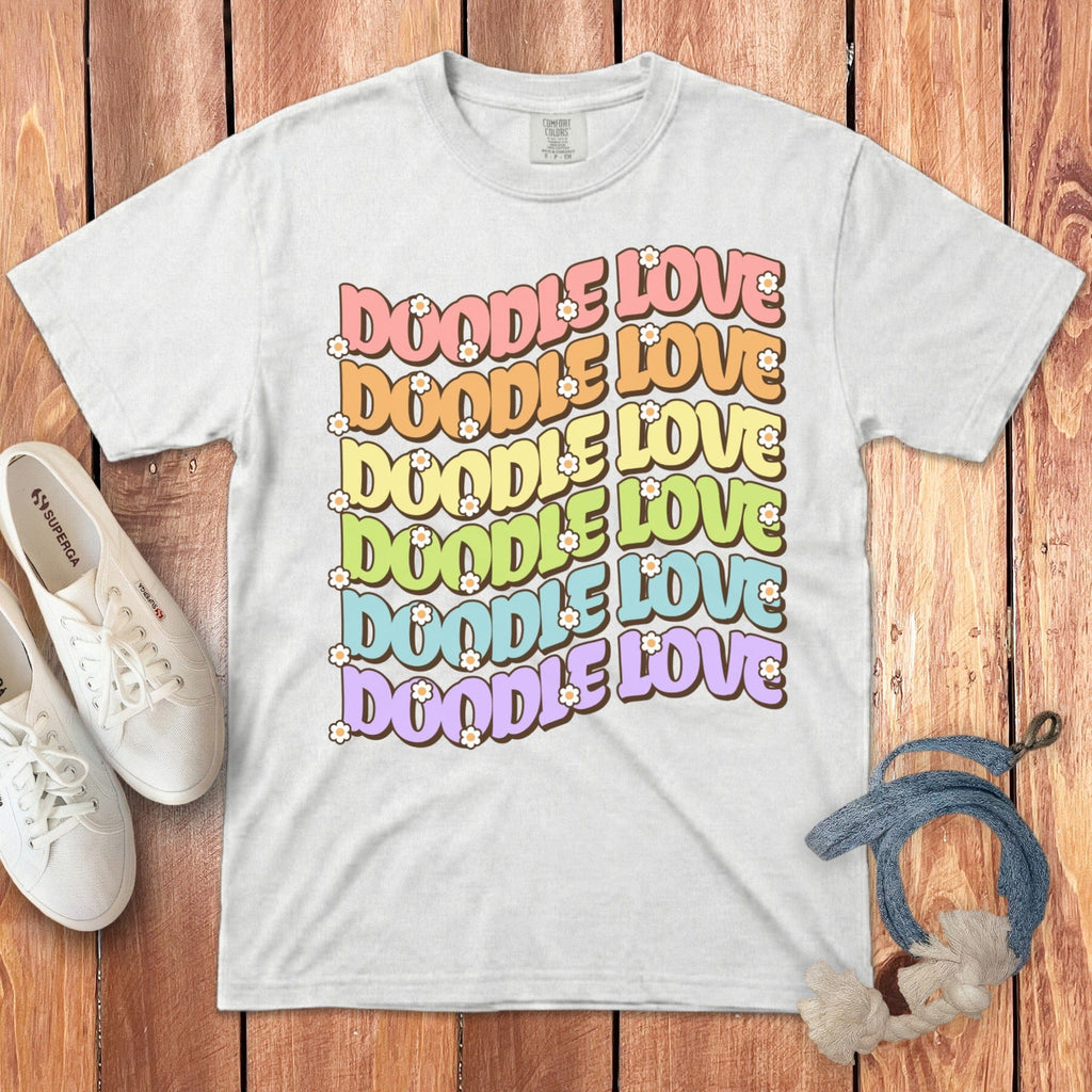 Retro Daisy Doodle Love Signature T-Shirt in White / S by Puppy Jo