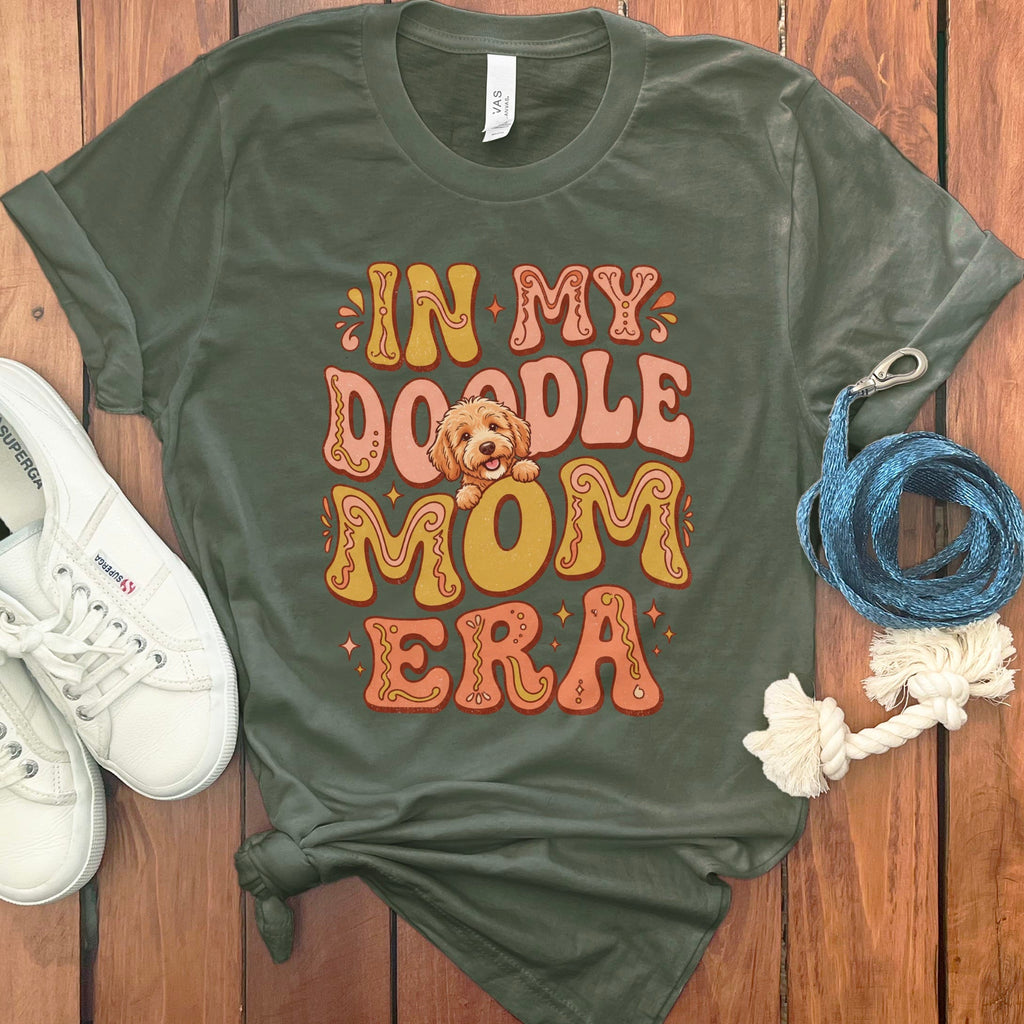 Retro Doodle Era T-Shirt in Military Green / S by Puppy Jo