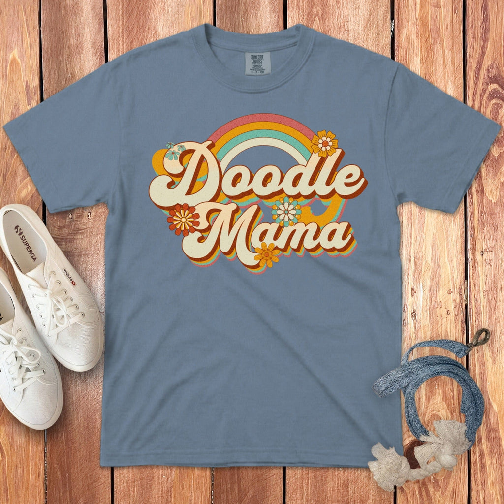 Retro Doodle Mama Signature T-Shirt in Blue Jean / S by Puppy Jo