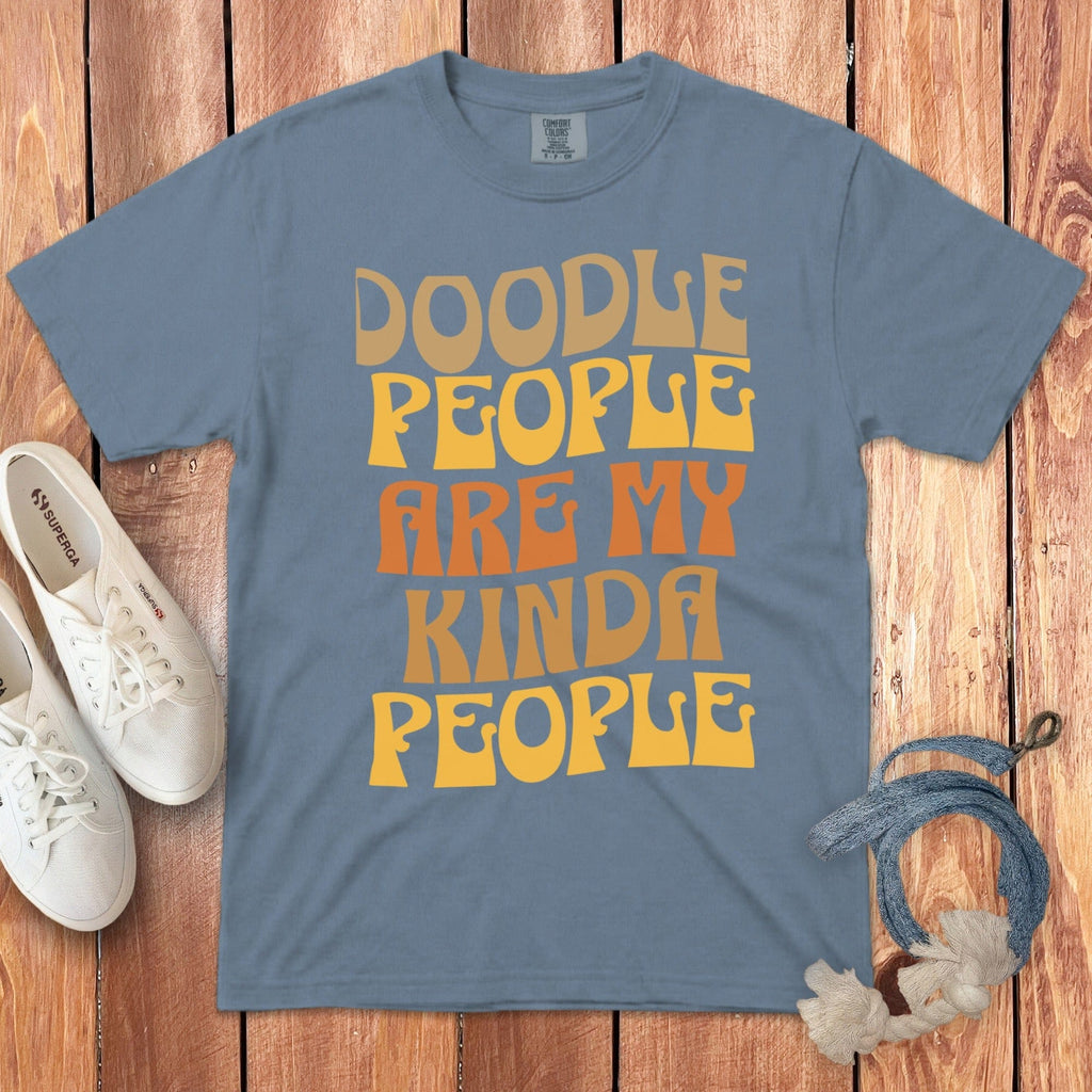 Retro Doodle People Signature T-Shirt in Blue Jean / S by Puppy Jo
