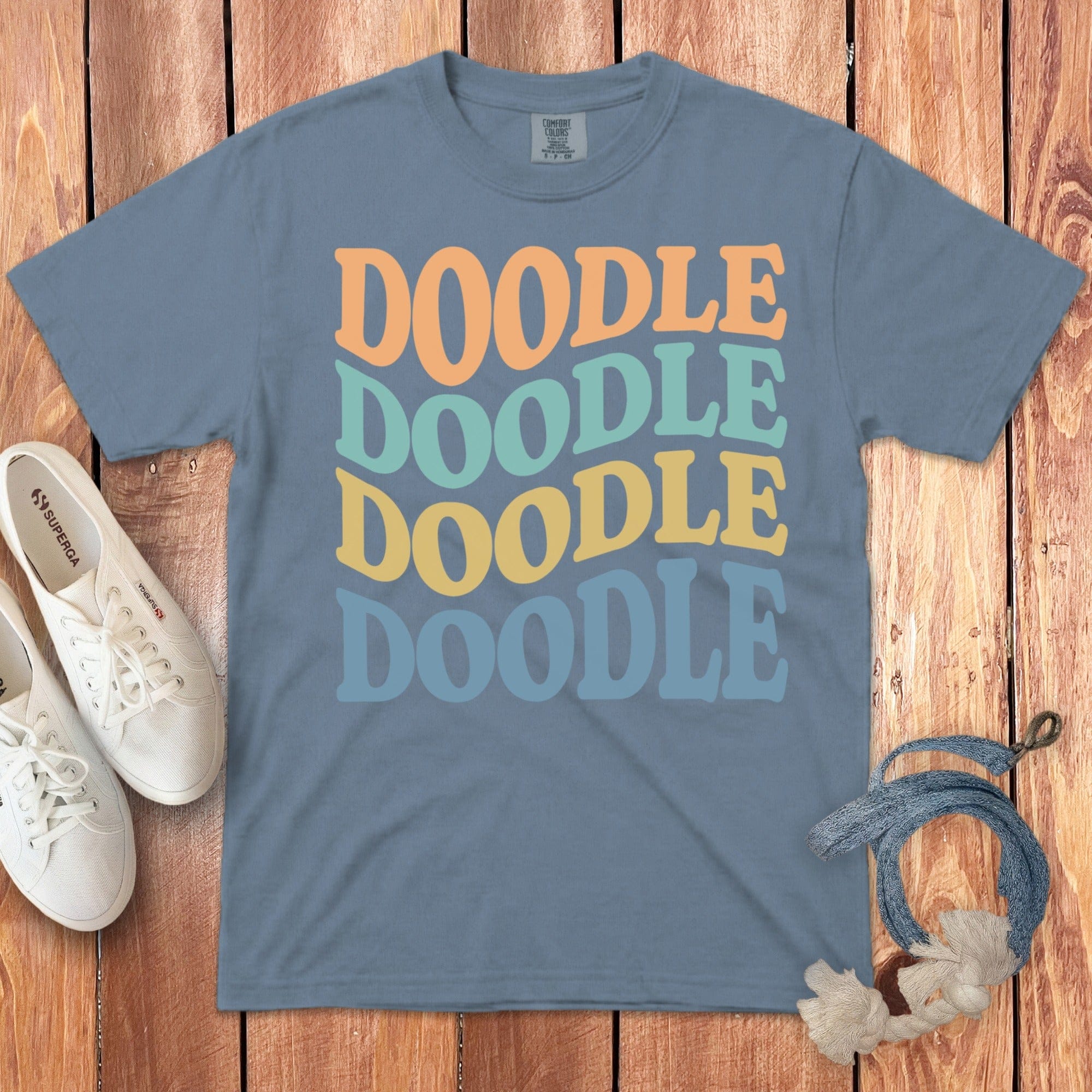 Retro Doodle Signature T-Shirt in Blue Jean / S by Puppy Jo