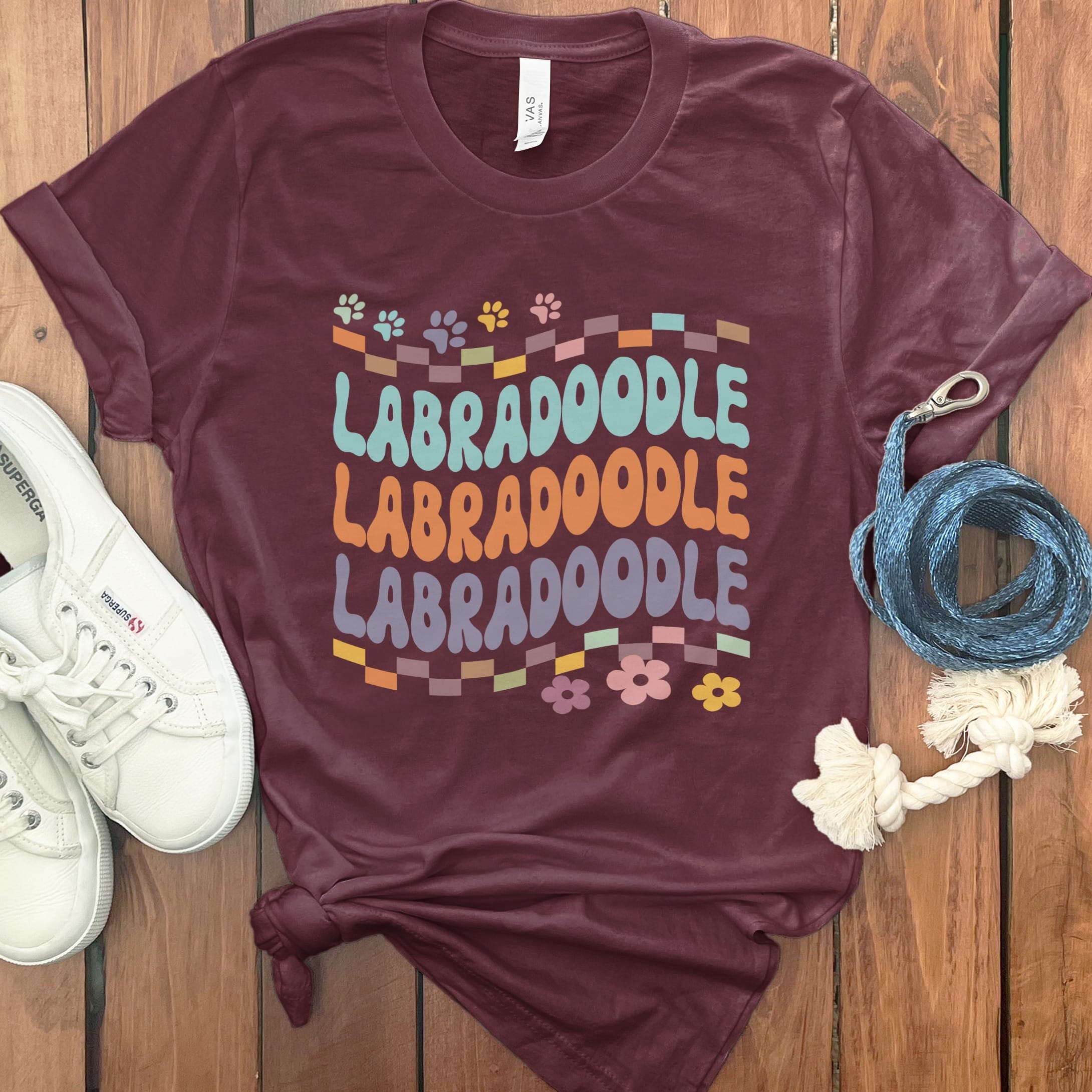 Retro Font Labradoodle T-Shirt in Maroon / M by Puppy Jo