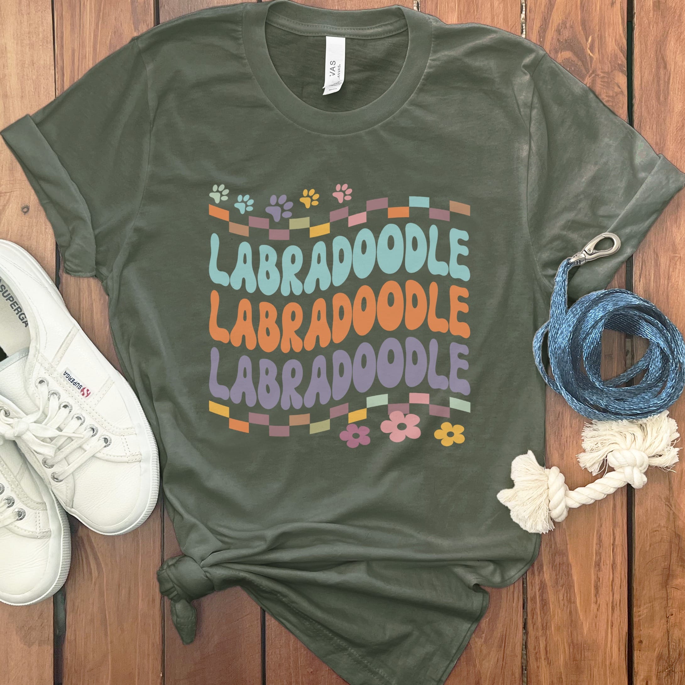 Retro Font Labradoodle T-Shirt in Military Green / M by Puppy Jo