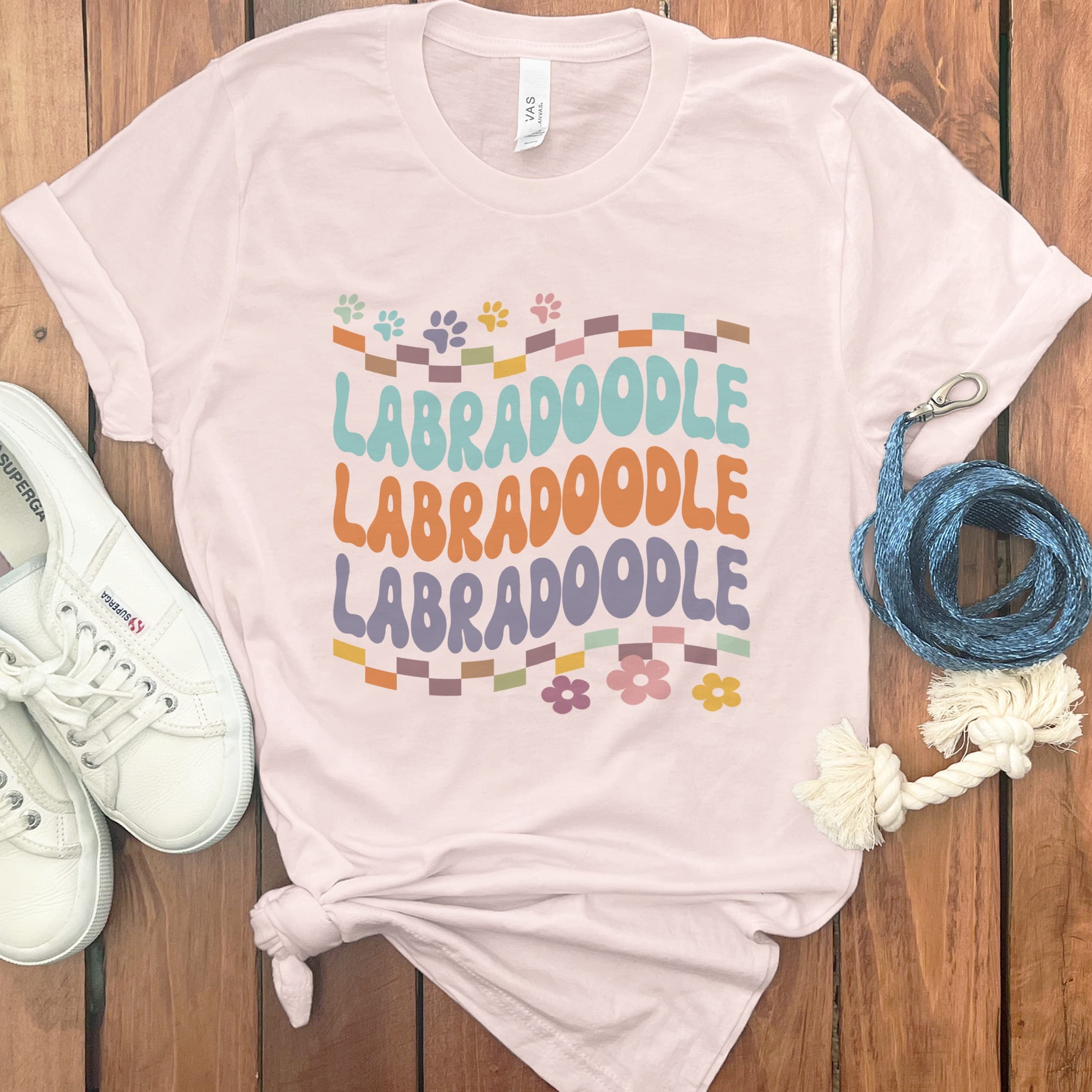Retro Font Labradoodle T-Shirt in Soft Pink / M by Puppy Jo