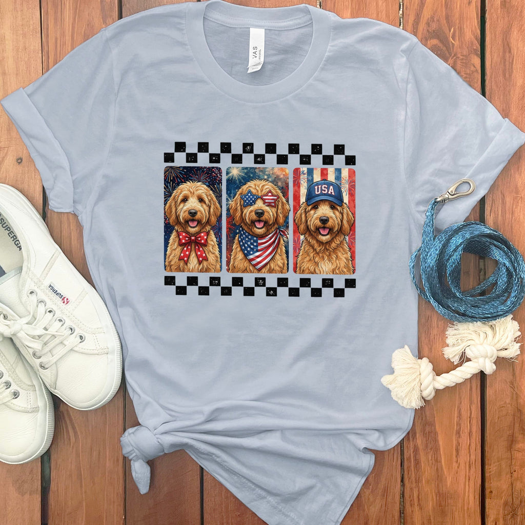 Retro Patriotic Doodles T-Shirt in Light Blue / S by Puppy Jo