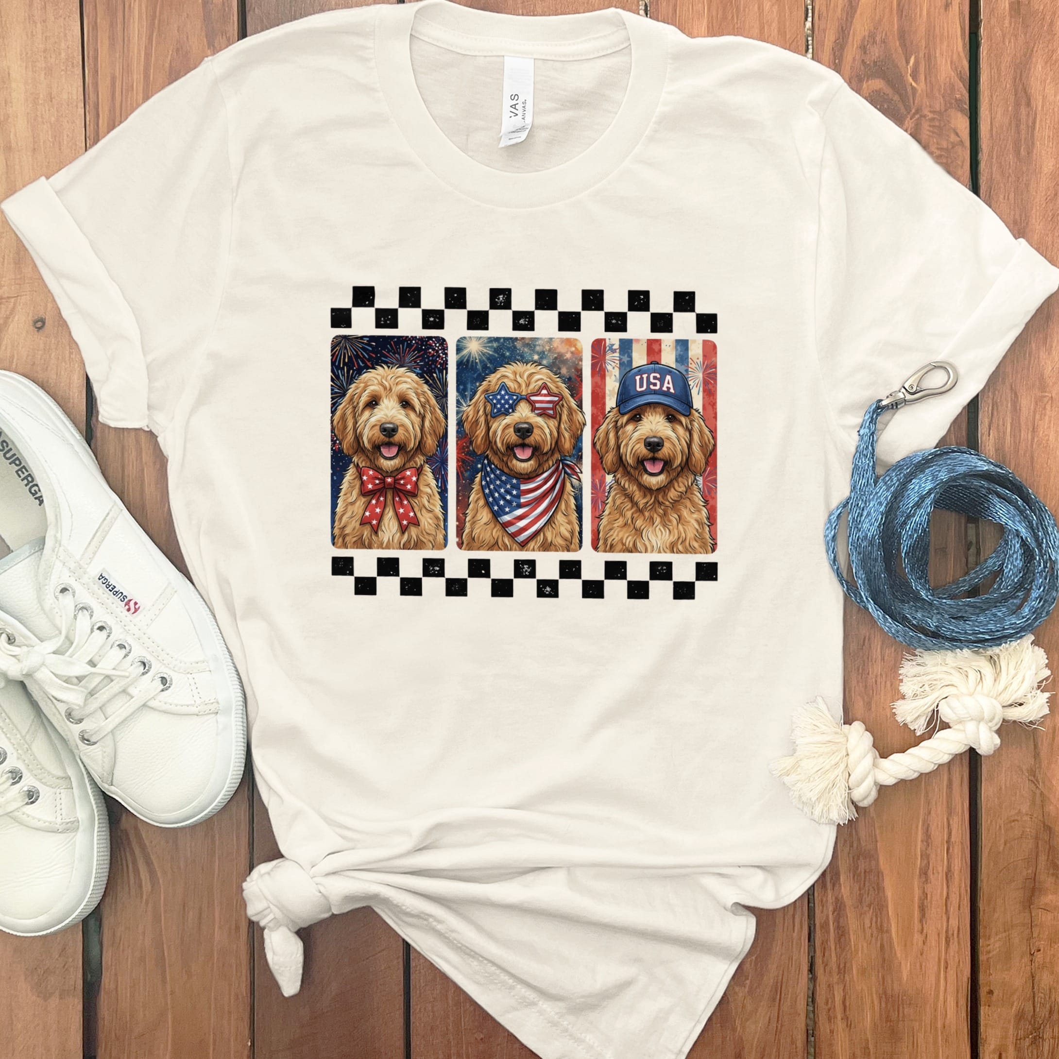 Retro Patriotic Doodles T-Shirt in Natural / S by Puppy Jo