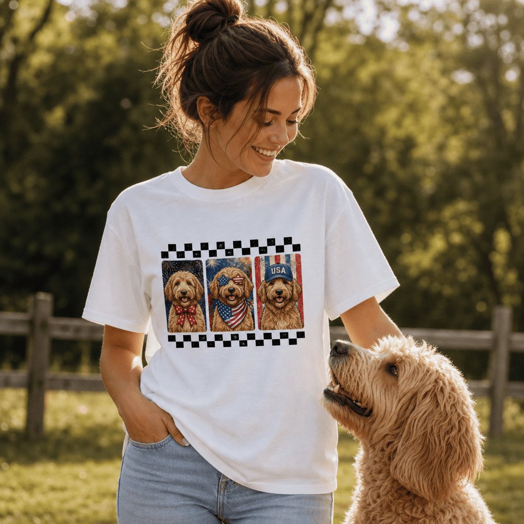 Retro Patriotic Doodles T-Shirt in by Puppy Jo