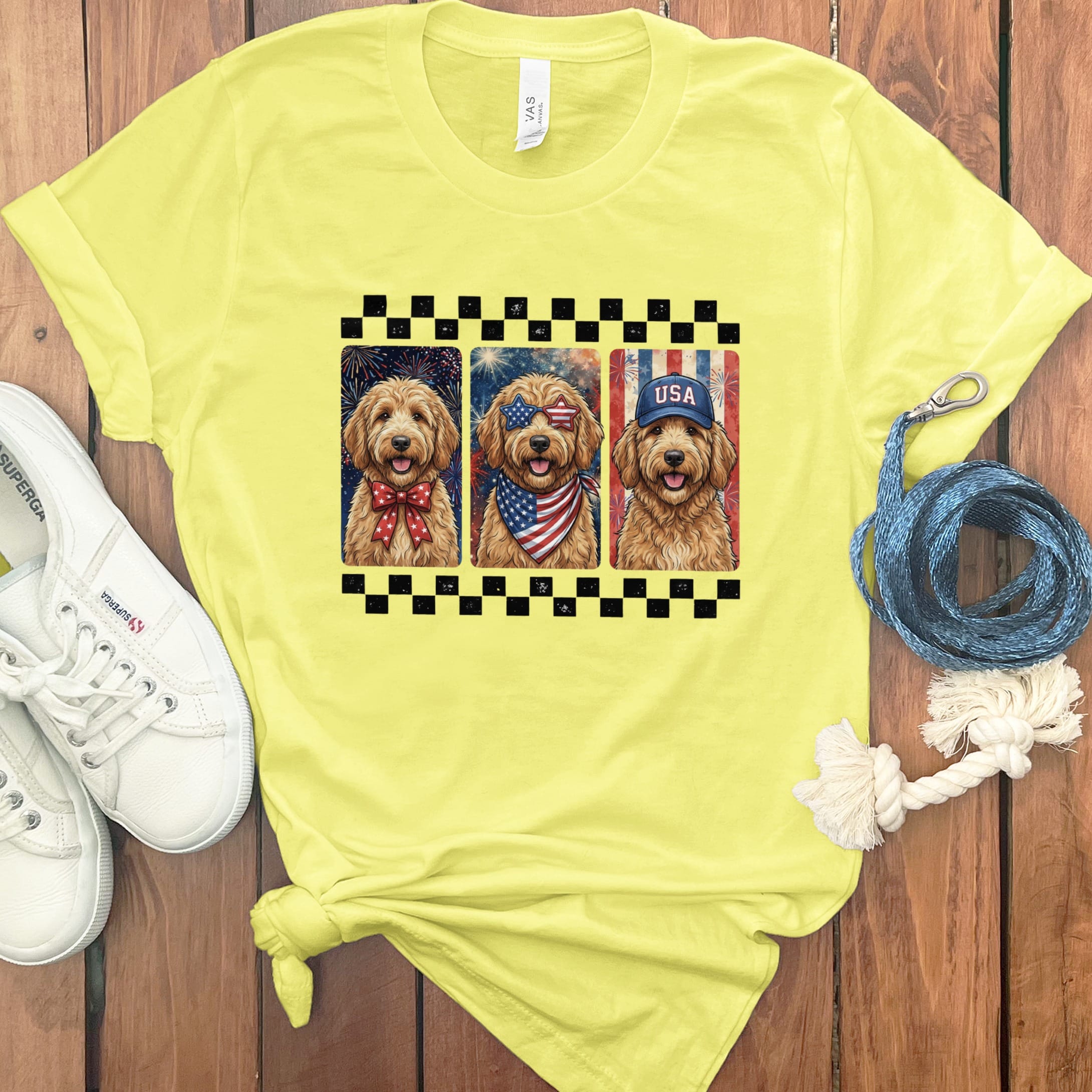 Retro Patriotic Doodles T-Shirt in Yellow / S by Puppy Jo