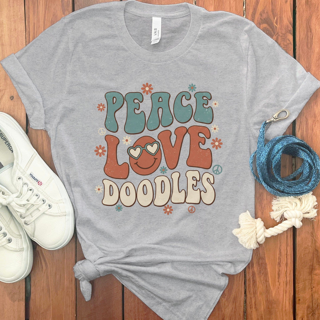 Retro Peace Doodles T-Shirt in Athletic Heather / S by Puppy Jo