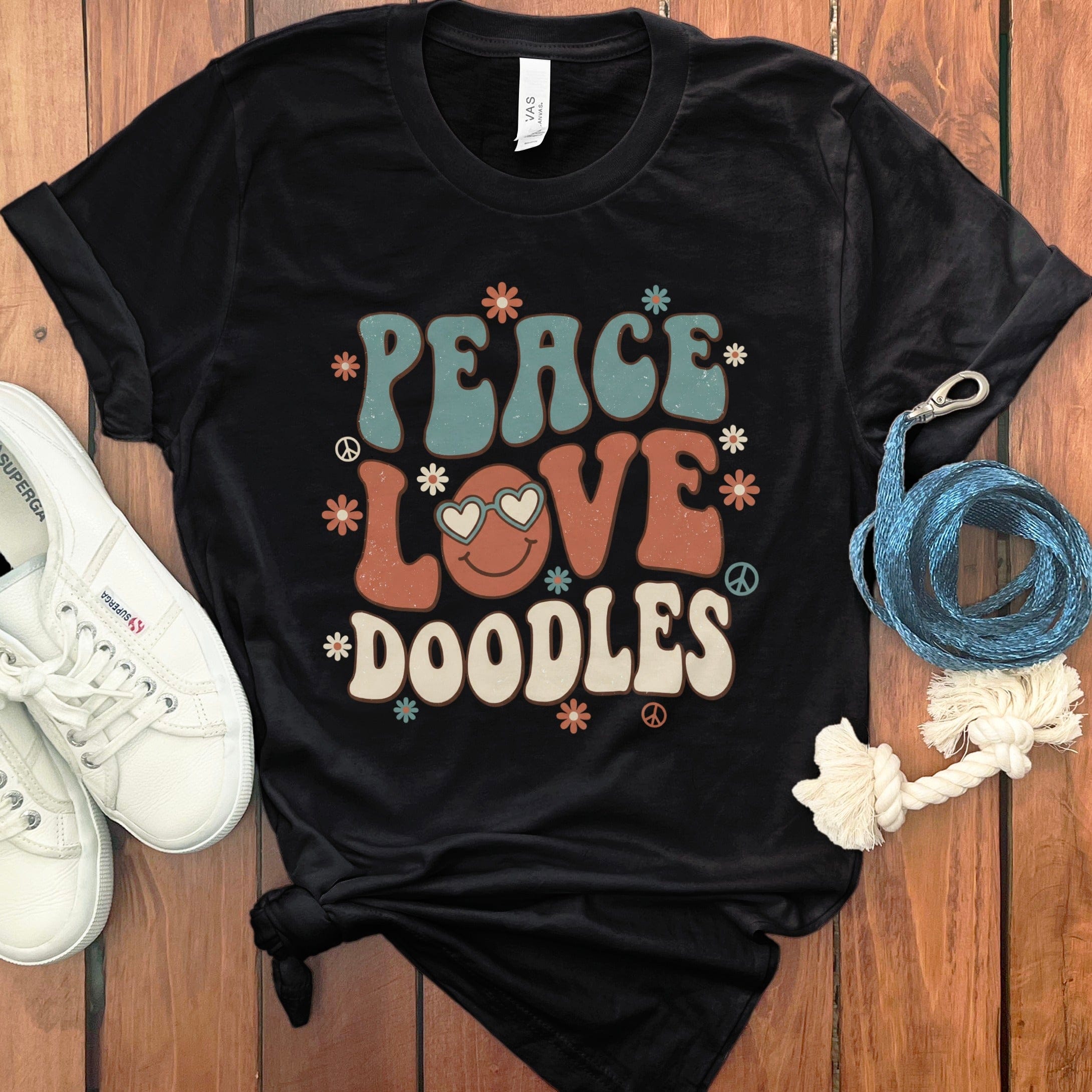 Retro Peace Doodles T-Shirt in Black / S by Puppy Jo