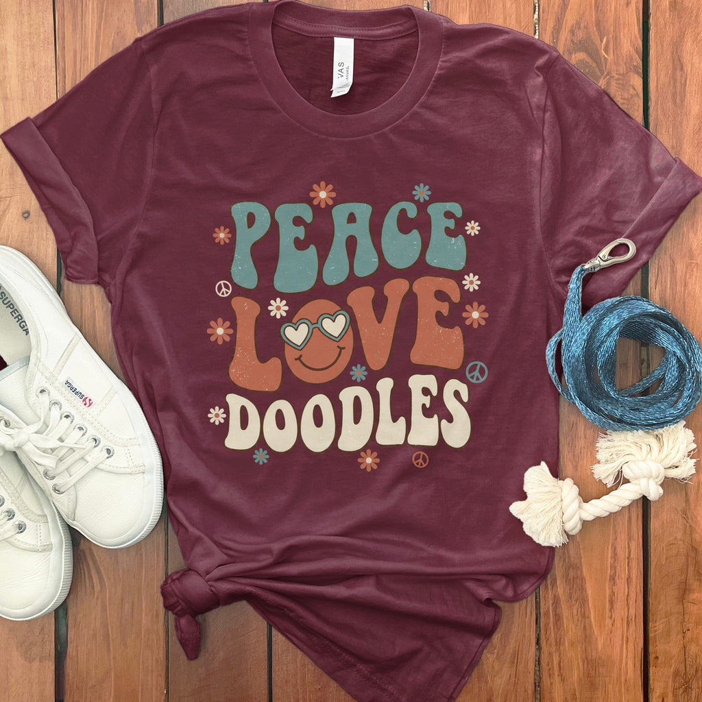 Retro Peace Doodles T-Shirt in Maroon / S by Puppy Jo