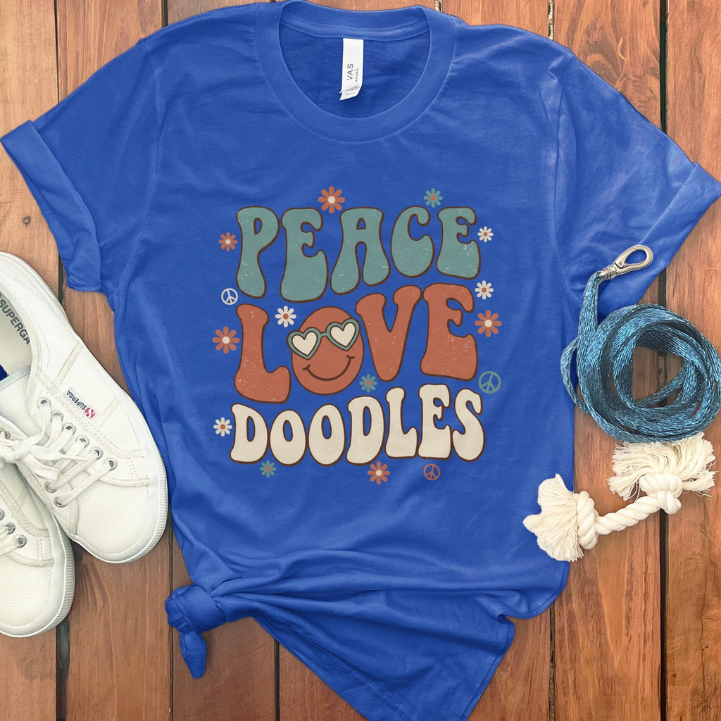 Retro Peace Doodles T-Shirt in True Royal / S by Puppy Jo