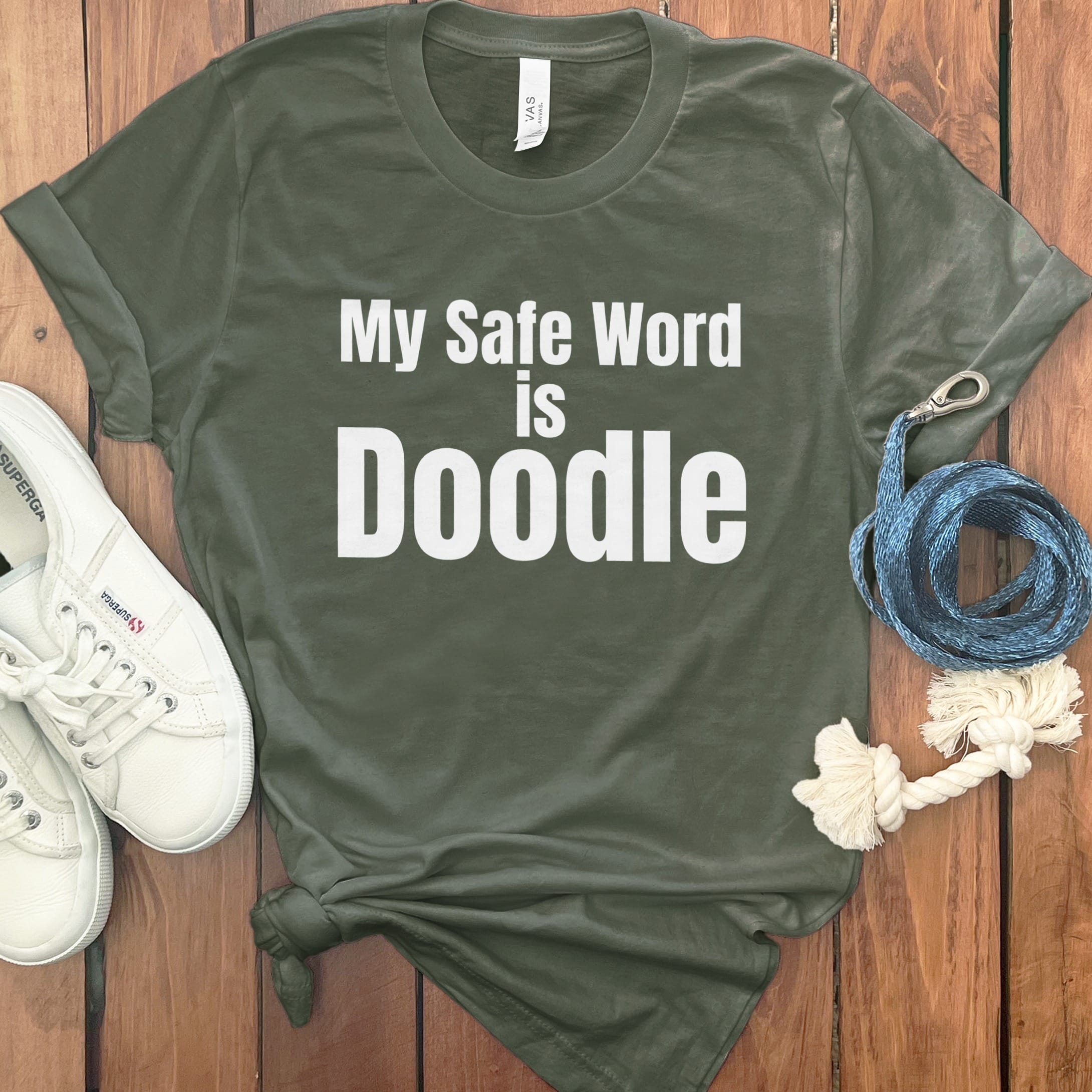 Safe Word Doodle T-Shirt in Military Green / S by Puppy Jo
