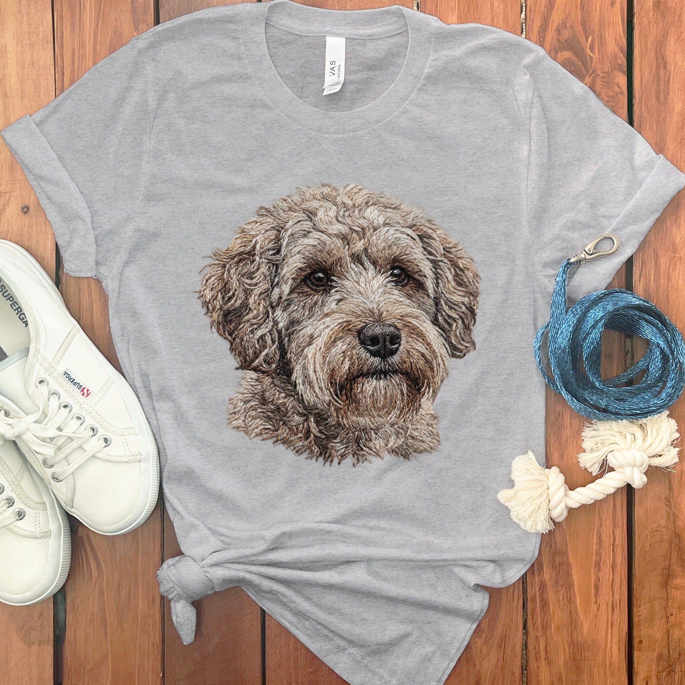 Schnoodle Faux Embroidery T-Shirt in Athletic Heather / S by Puppy Jo