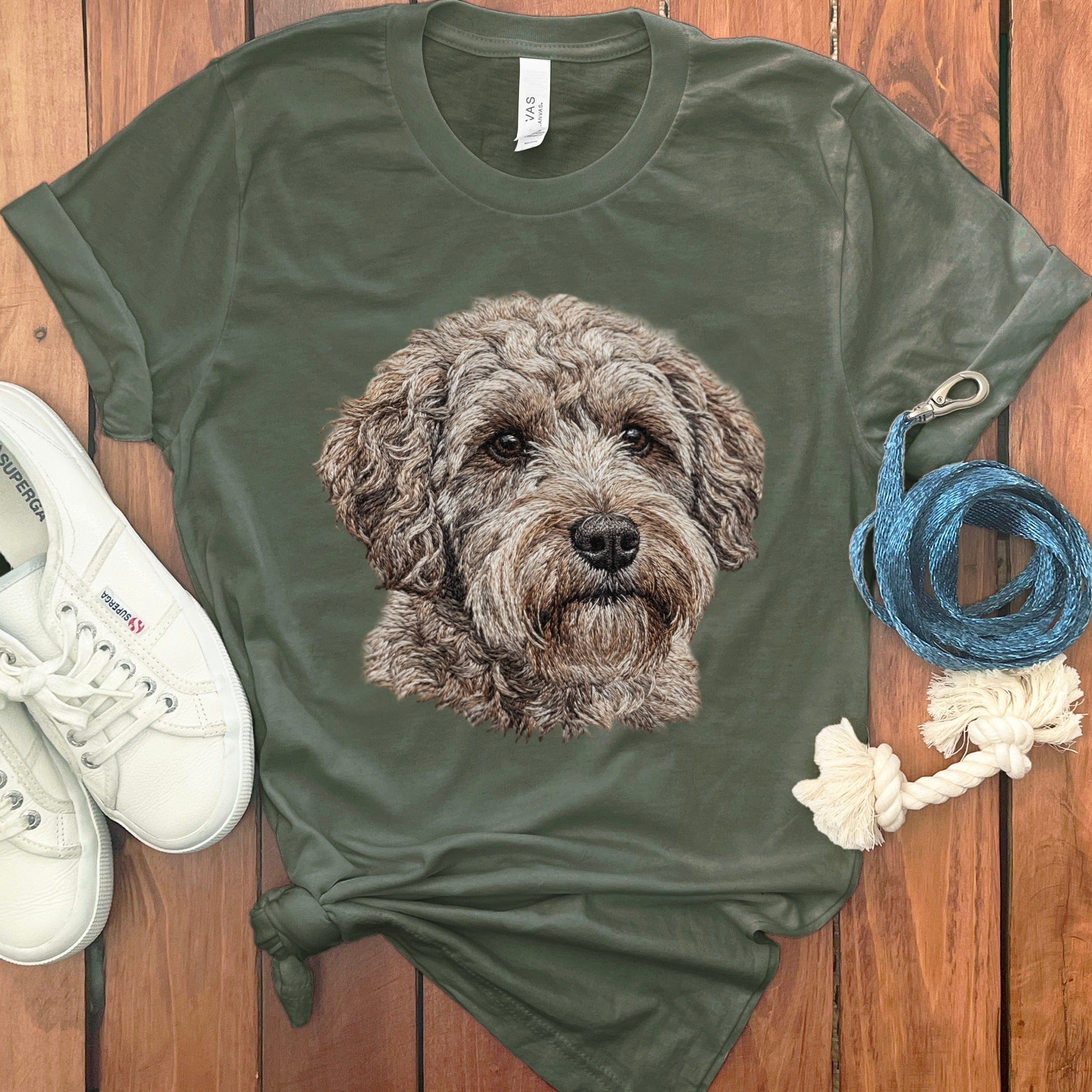 Schnoodle Faux Embroidery T-Shirt in Military Green / S by Puppy Jo