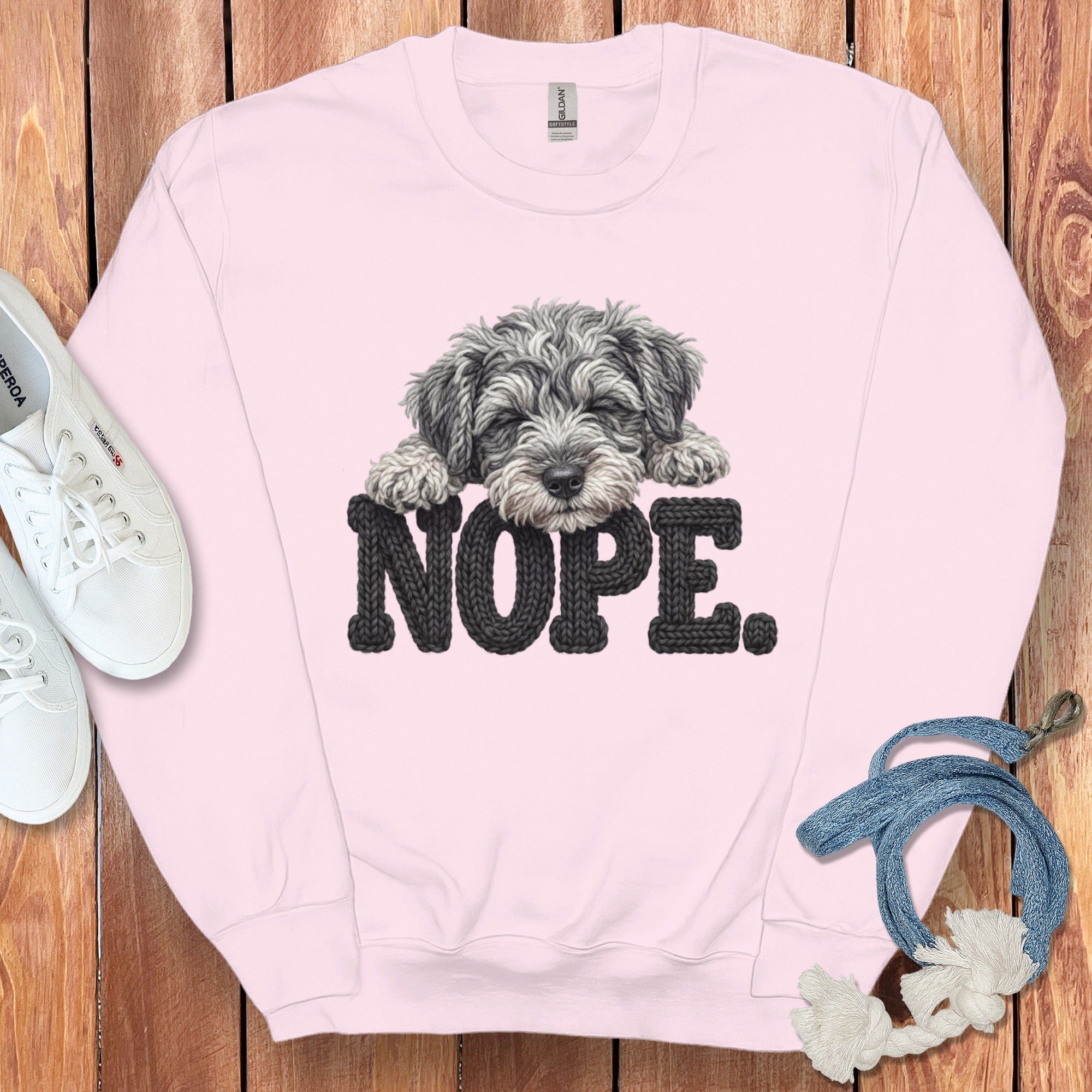 Schnoodle Faux Yarn Nope Sweatshirt in Light Pink / S by Puppy Jo