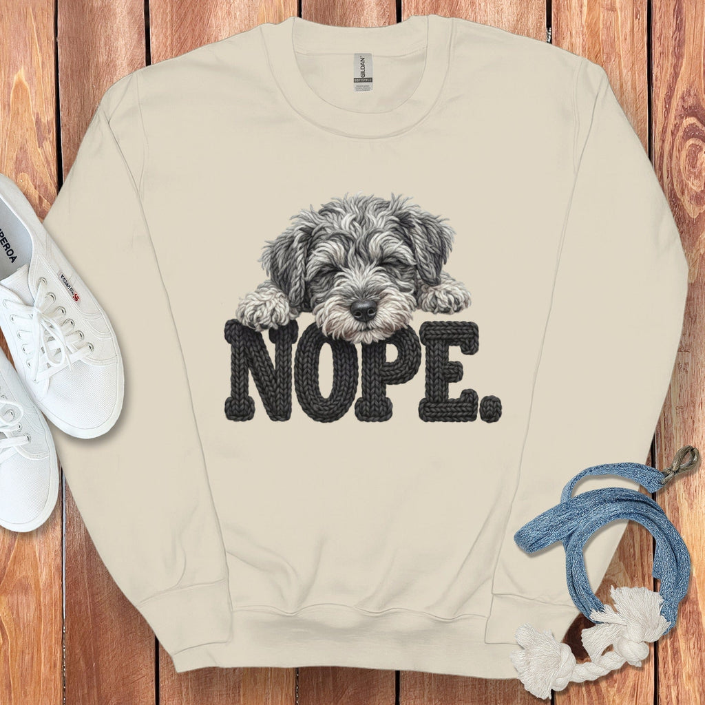 Schnoodle Faux Yarn Nope Sweatshirt in Sand / S by Puppy Jo