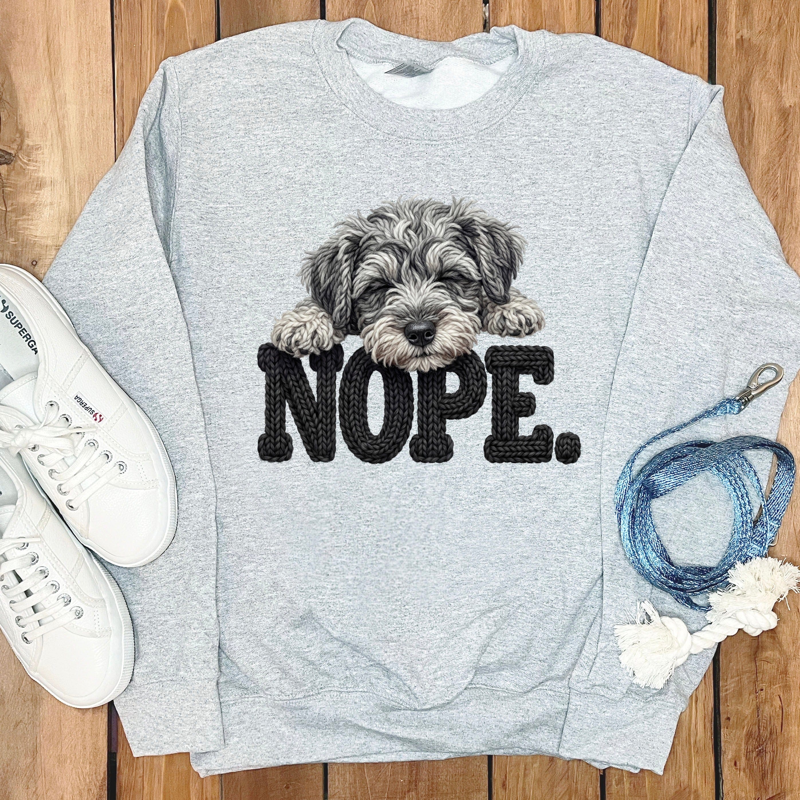 Schnoodle Faux Yarn Nope Sweatshirt in Sport Grey / S by Puppy Jo