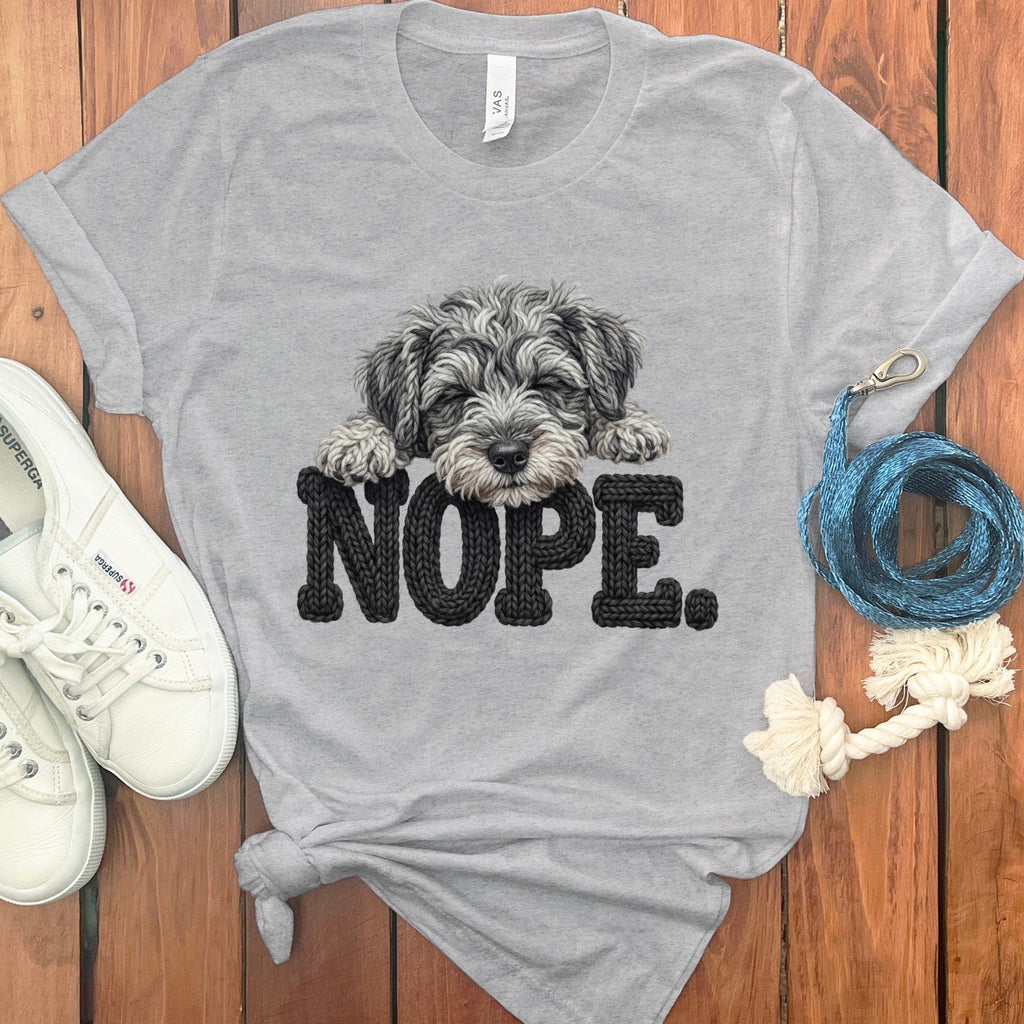 Schnoodle Faux Yarn Nope T-Shirt in Athletic Heather / S by Puppy Jo