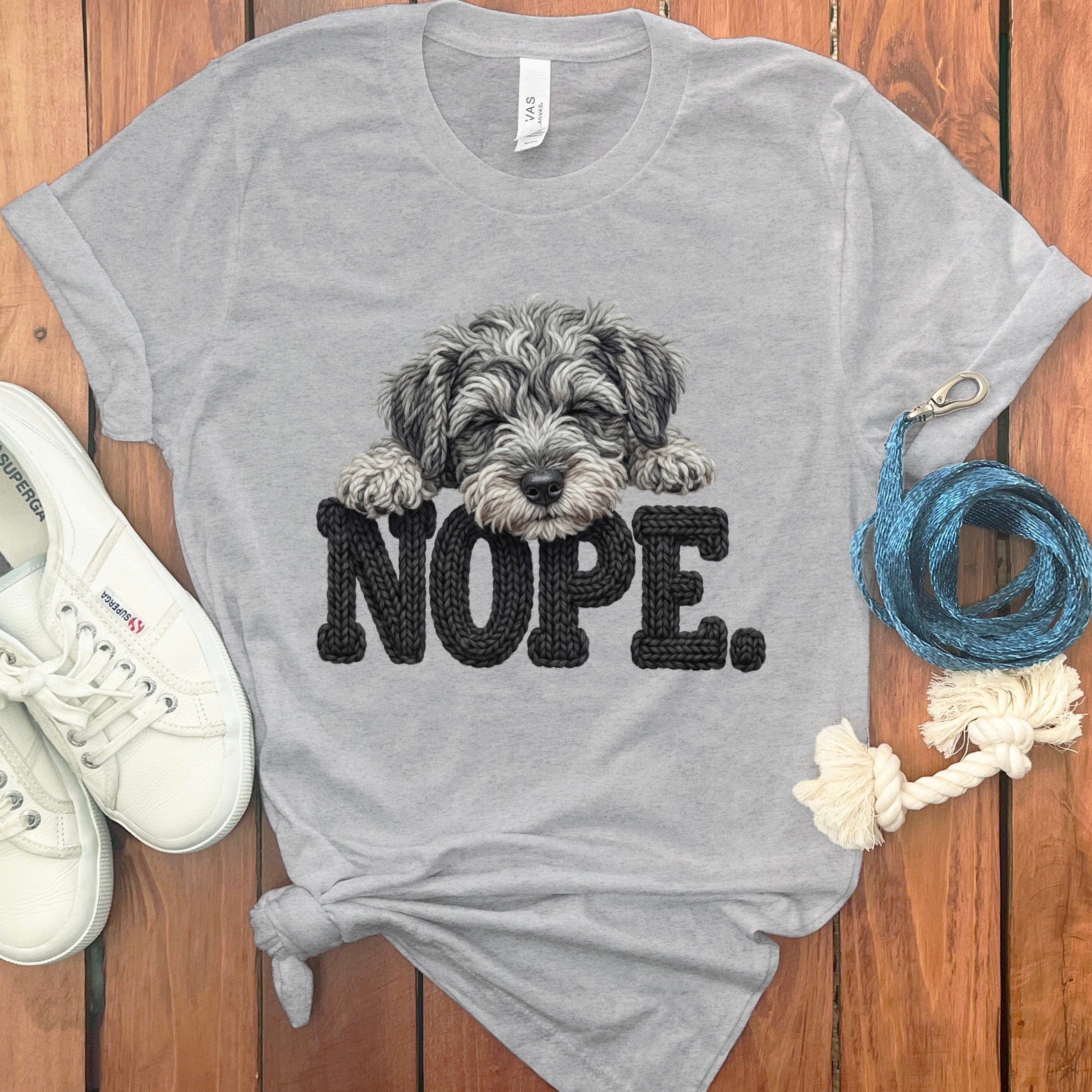 Schnoodle Faux Yarn Nope T-Shirt in Athletic Heather / S by Puppy Jo