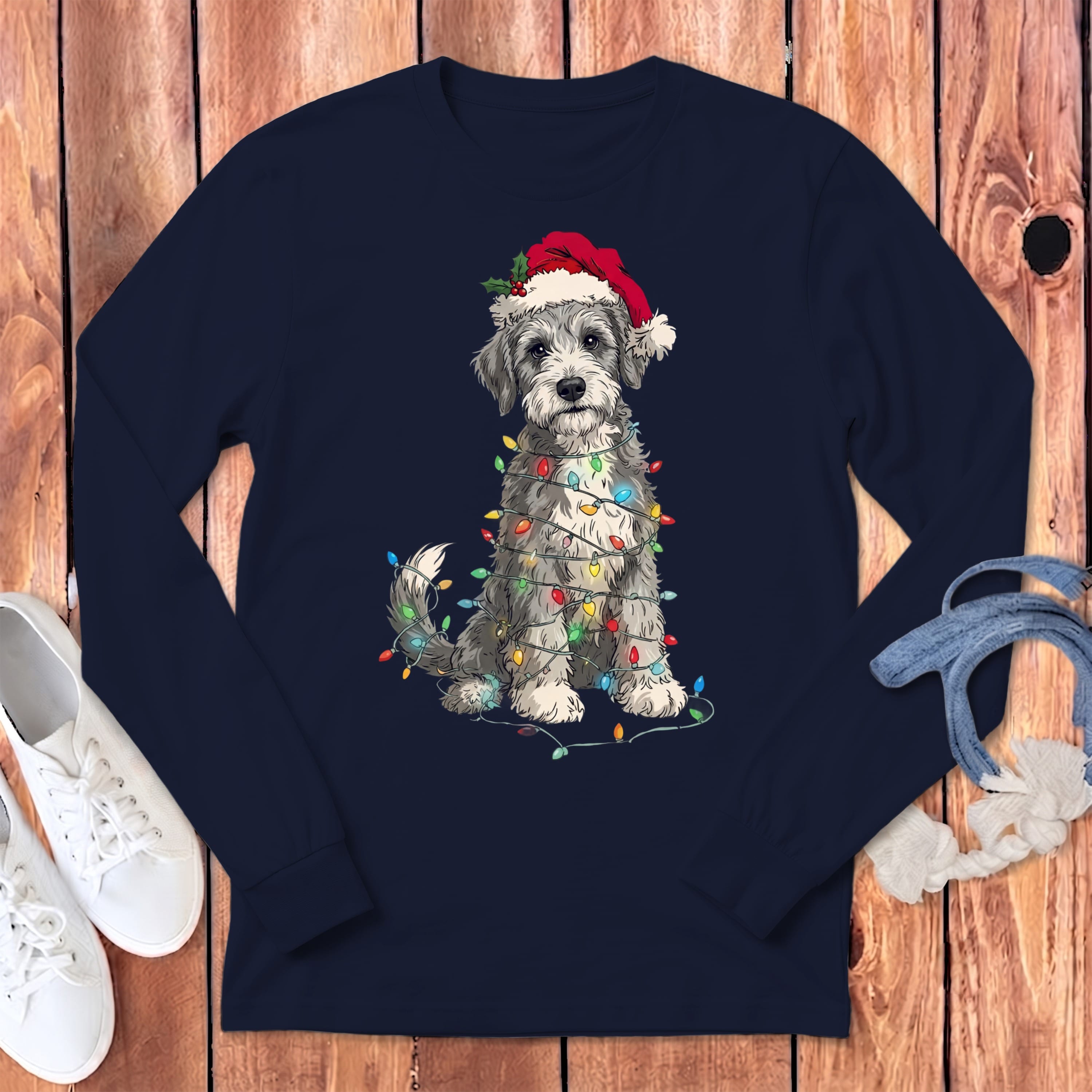 Schnoodle Holiday Long Sleeve T-Shirt in Navy / S by Puppy Jo