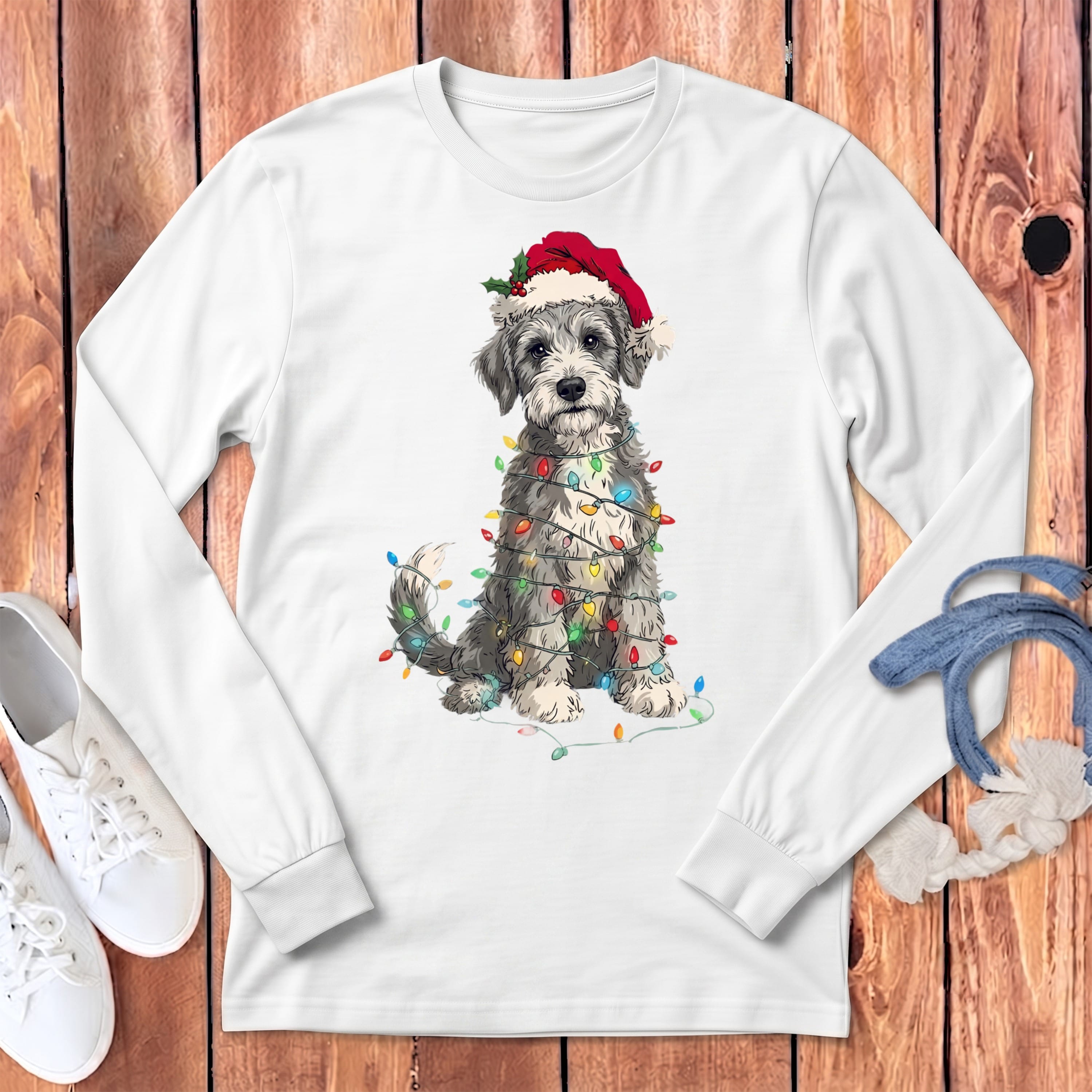 Schnoodle Holiday Long Sleeve T-Shirt in White / S by Puppy Jo