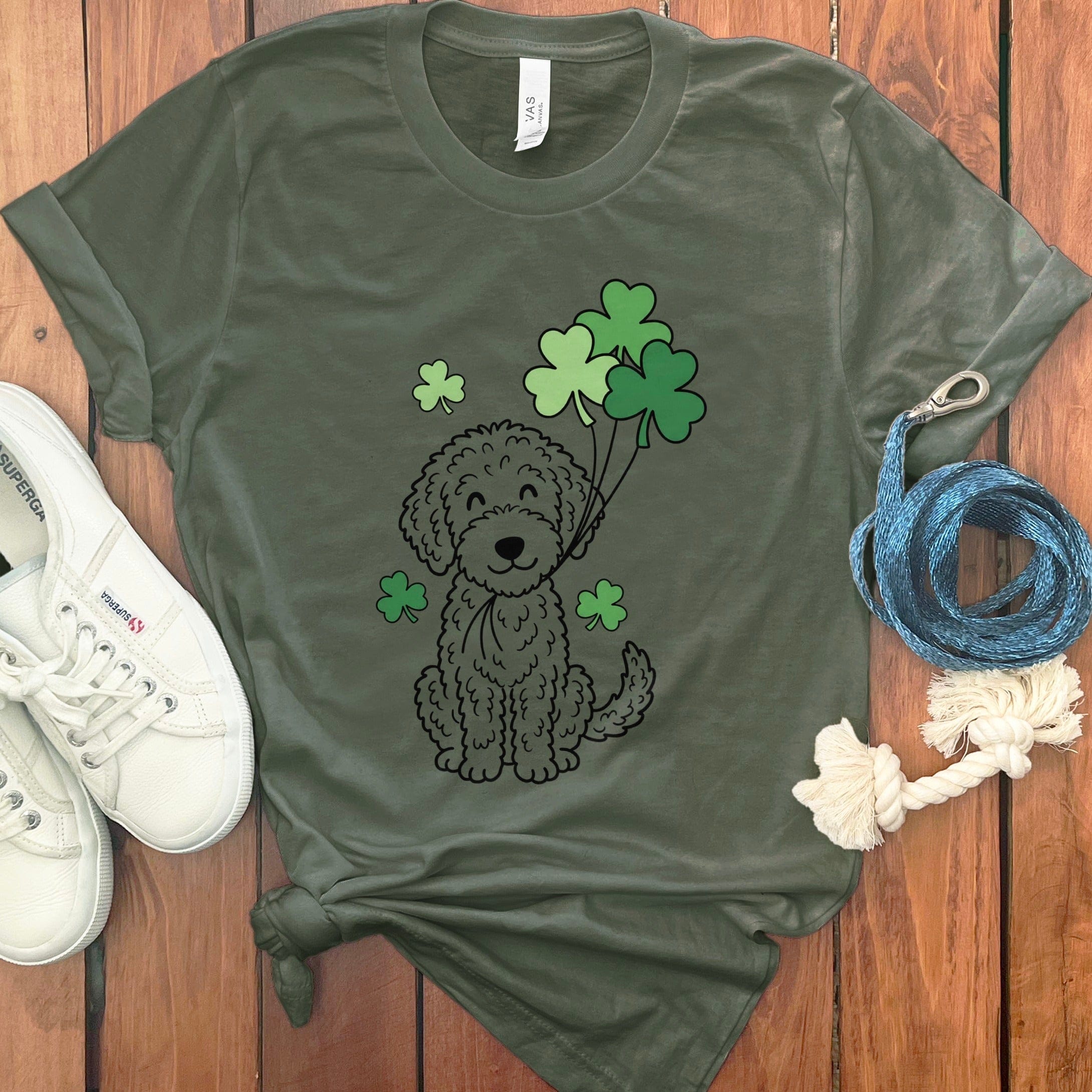 Shamrock Doodle T-Shirt in Military Green / S by Puppy Jo