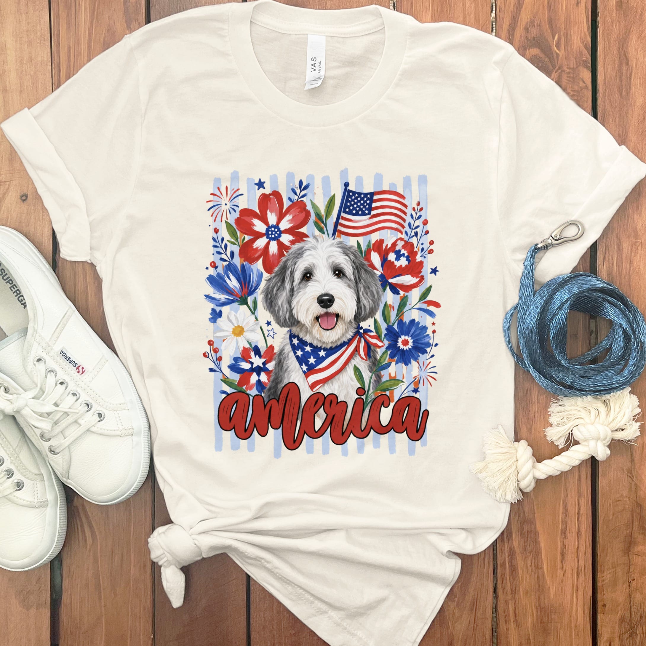 Sheepadoodle America T-Shirt in Natural / S by Puppy Jo