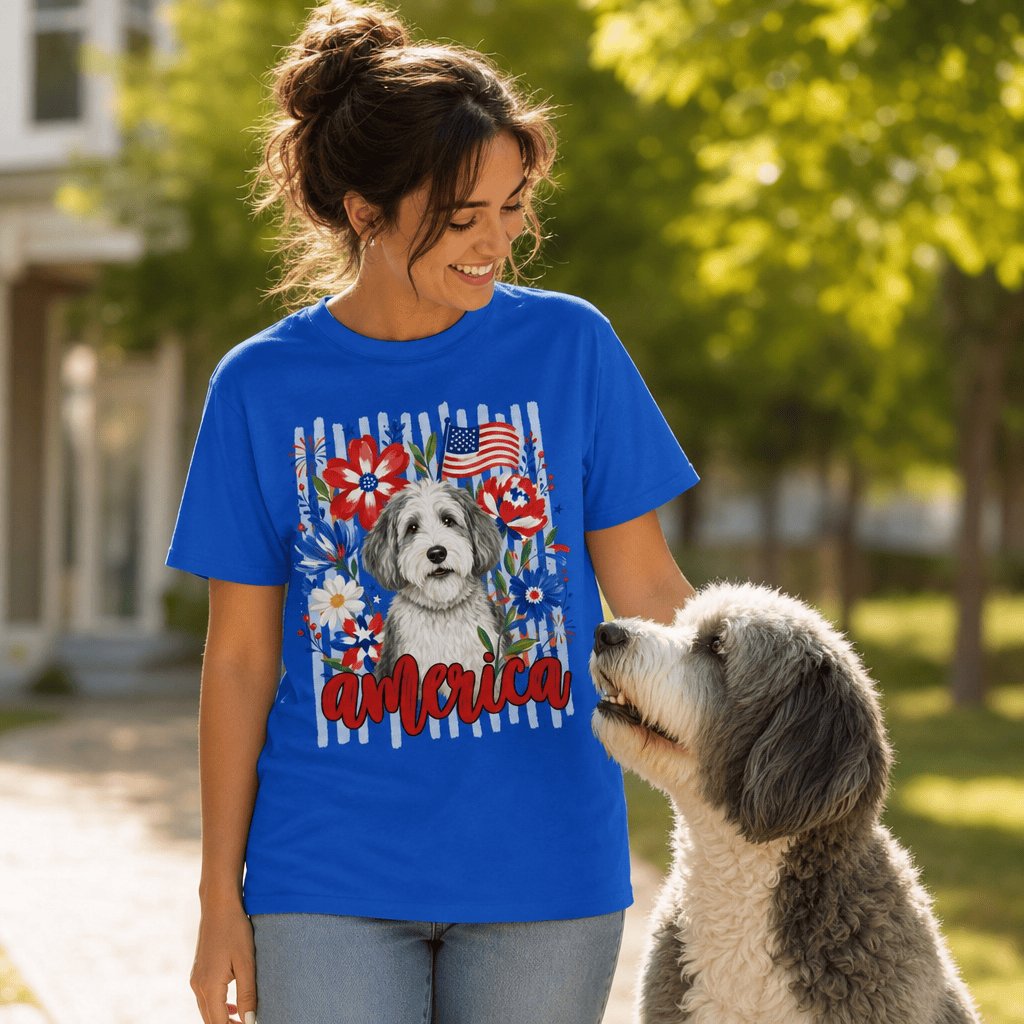 Sheepadoodle America T-Shirt in by Puppy Jo
