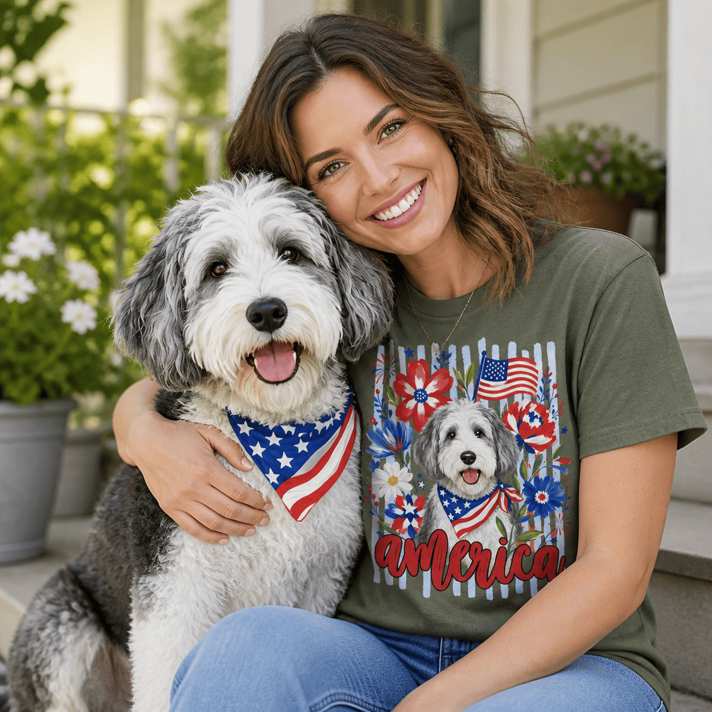 Sheepadoodle America T-Shirt in by Puppy Jo
