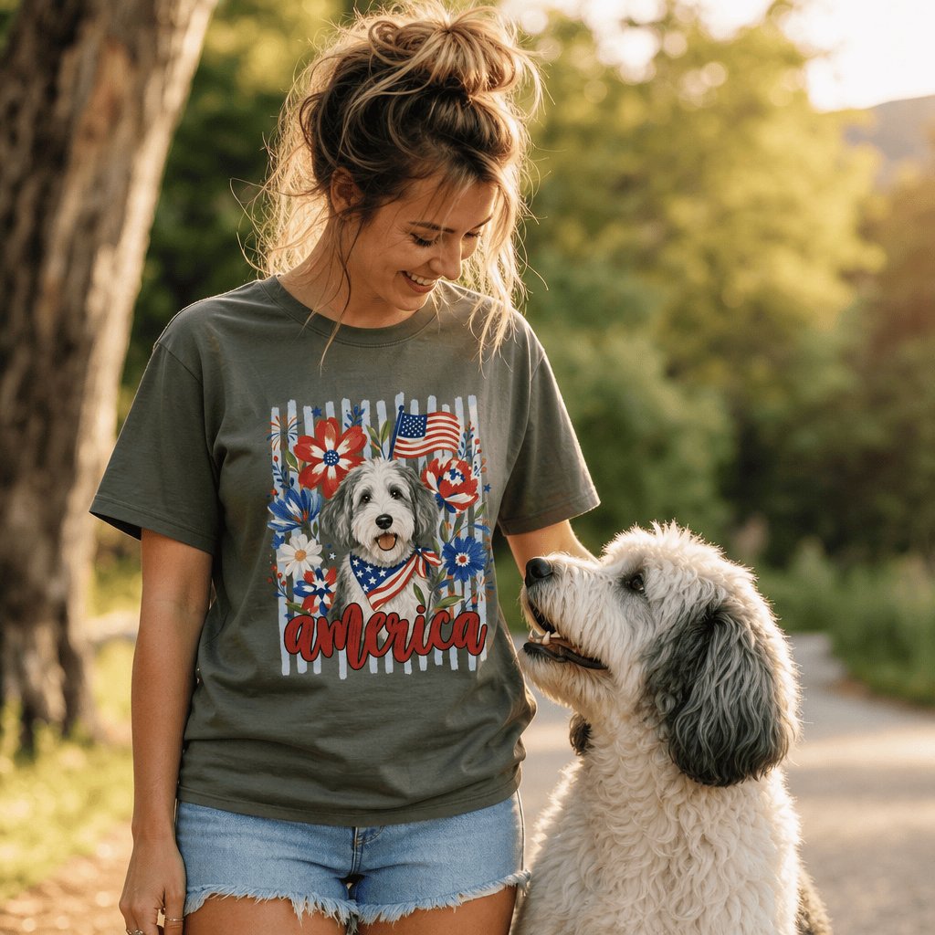 Sheepadoodle America T-Shirt in by Puppy Jo