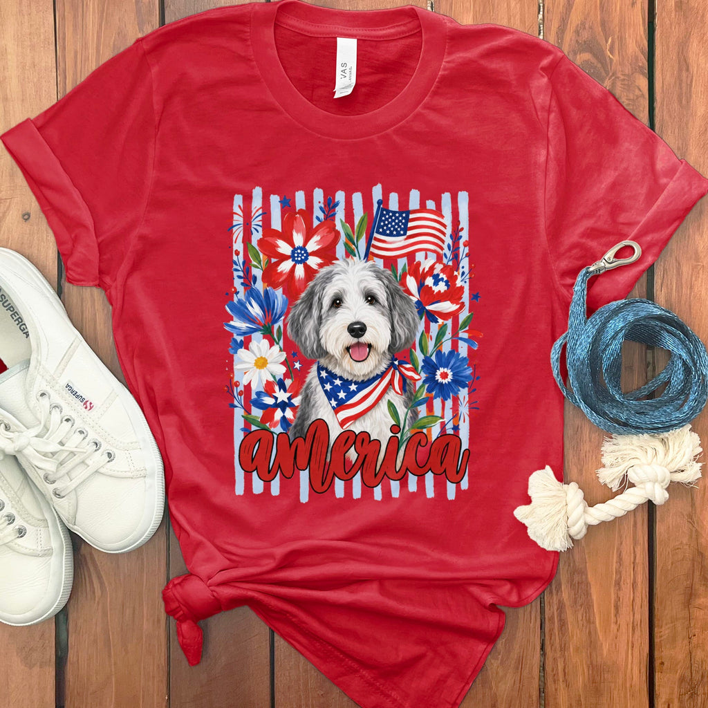 Sheepadoodle America T-Shirt in Red / S by Puppy Jo