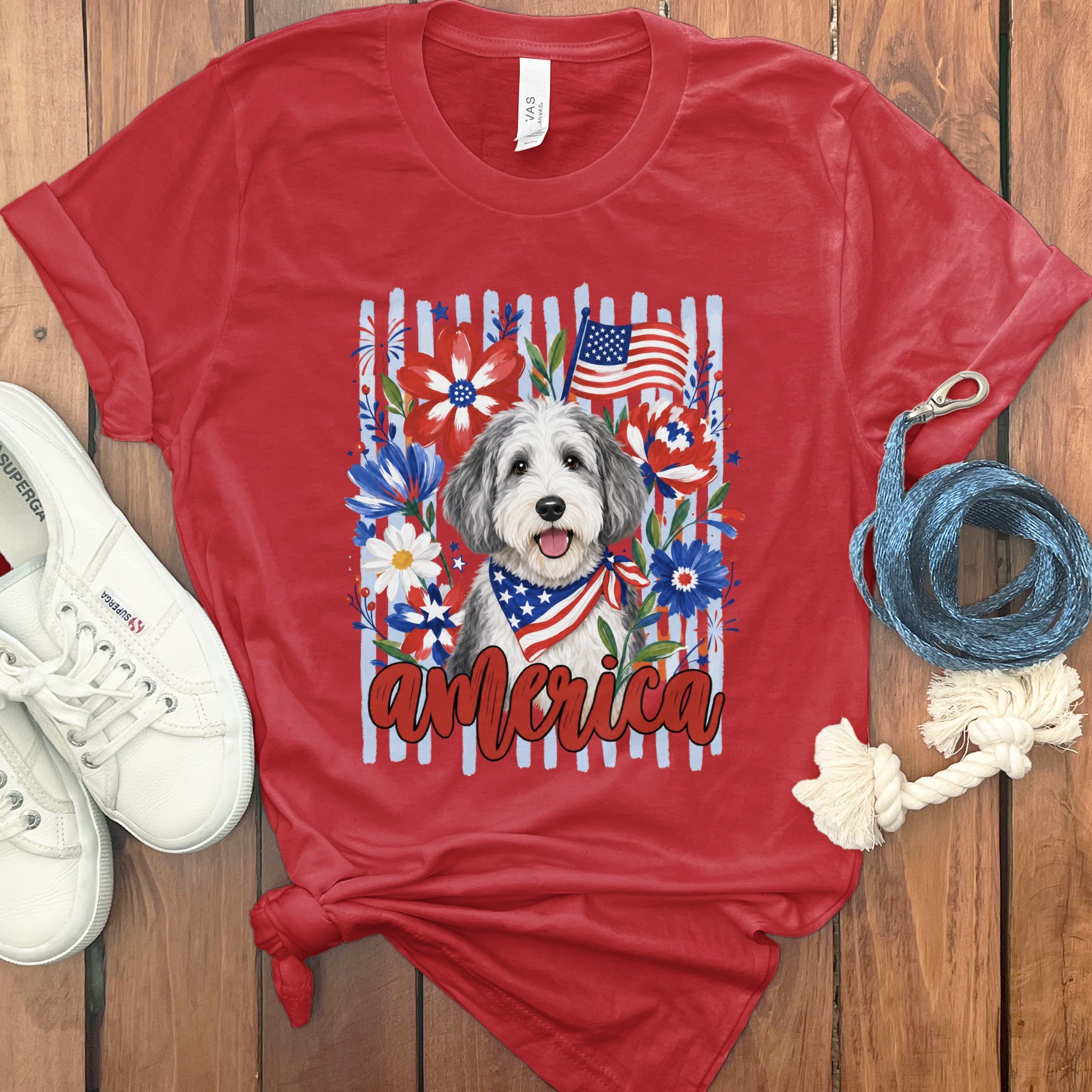 Sheepadoodle America T-Shirt in Red / S by Puppy Jo