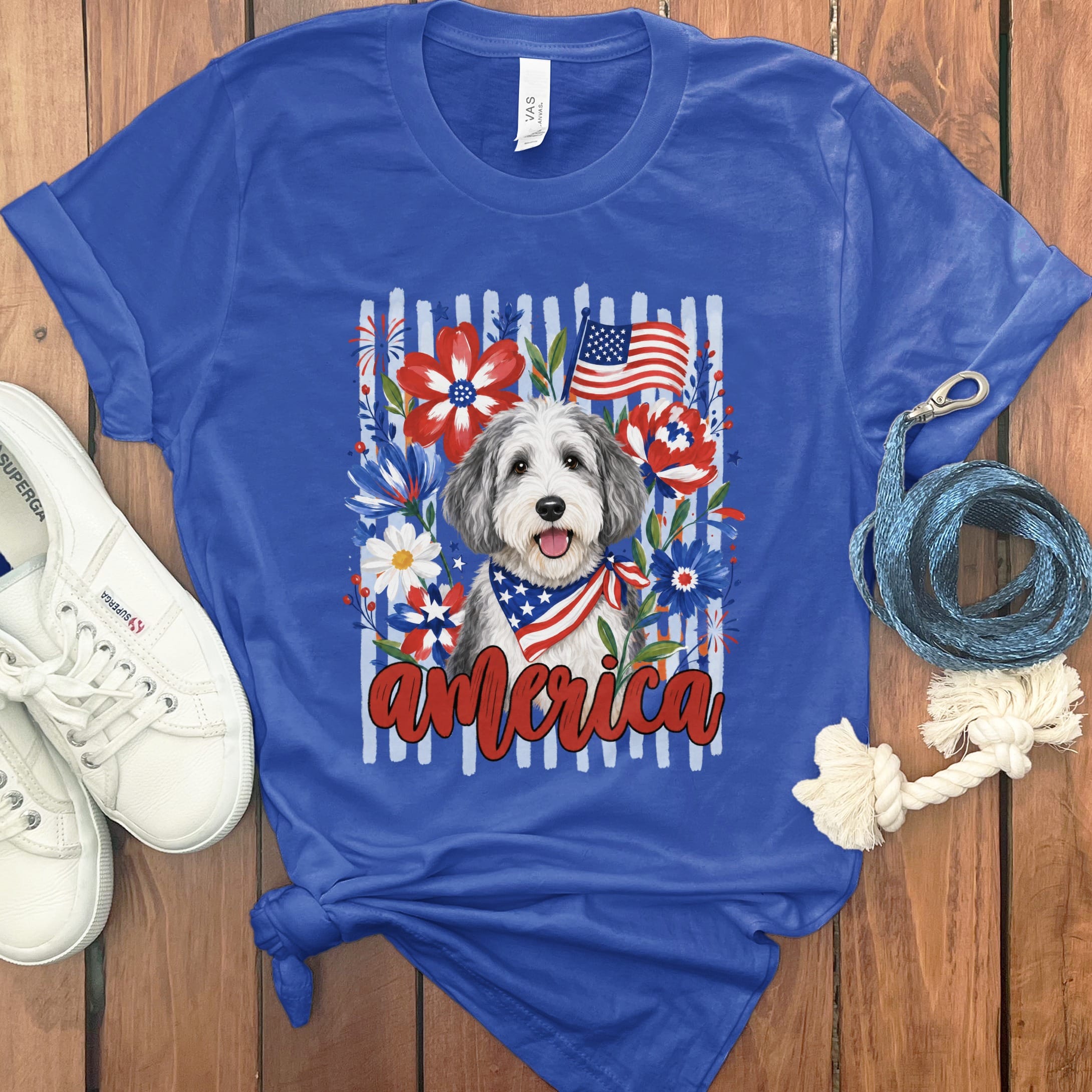 Sheepadoodle America T-Shirt in True Royal / S by Puppy Jo