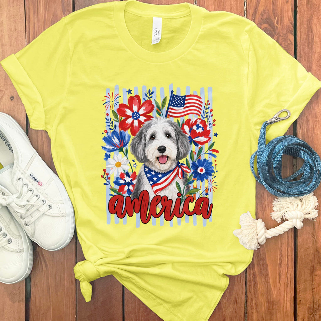 Sheepadoodle America T-Shirt in Yellow / S by Puppy Jo