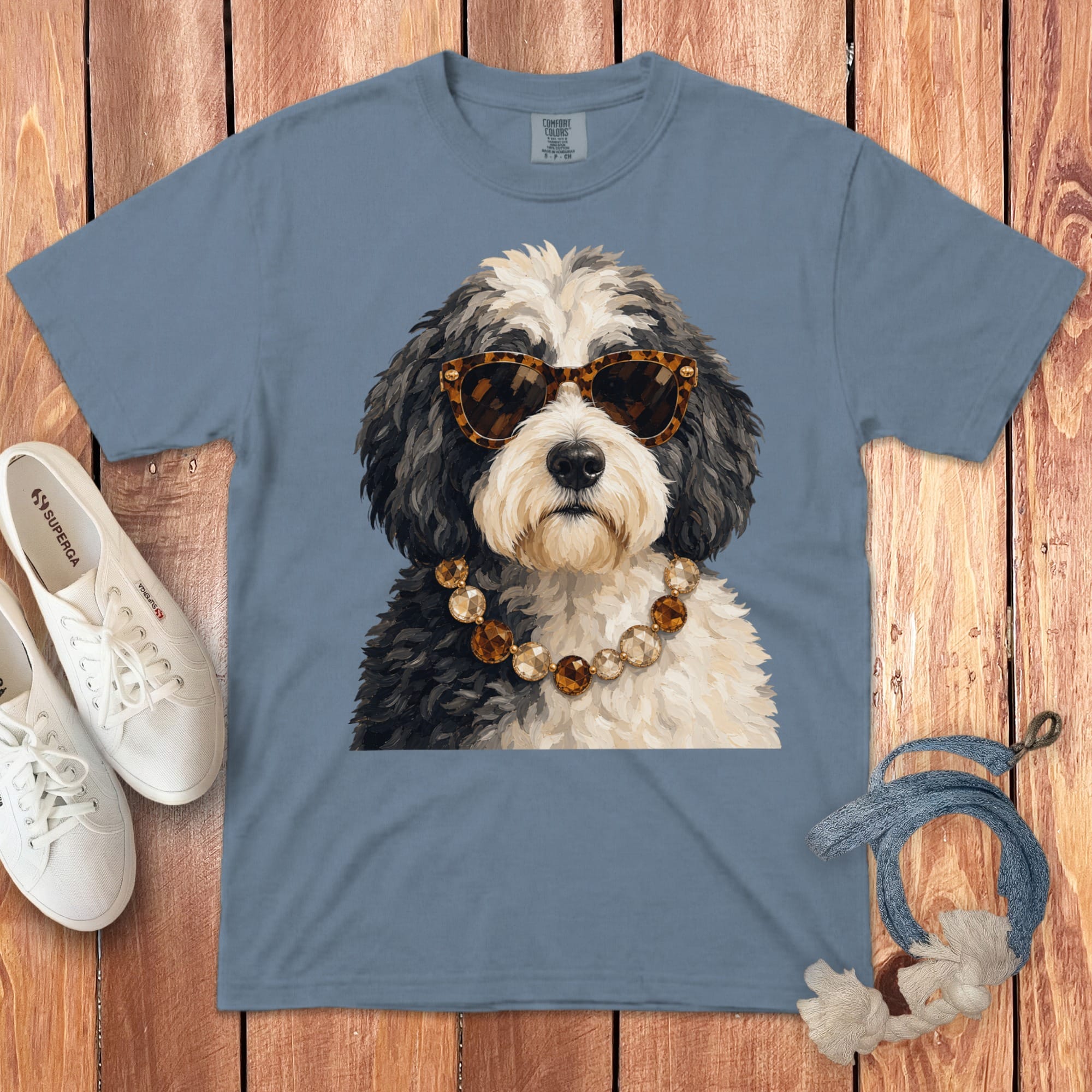 Sheepadoodle Attitude Signature T-Shirt in Blue Jean / S by Puppy Jo