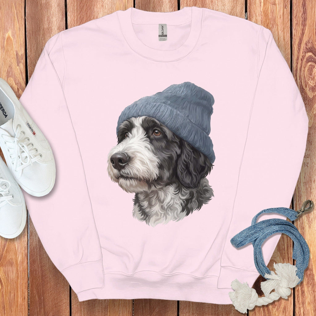 Sheepadoodle Blue Cap Sweatshirt in Light Pink / M / Sweatshirts by Puppy Jo