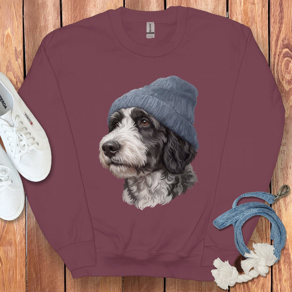 Sheepadoodle Blue Cap Sweatshirt in Maroon / M / Sweatshirts #1 by Puppy Jo