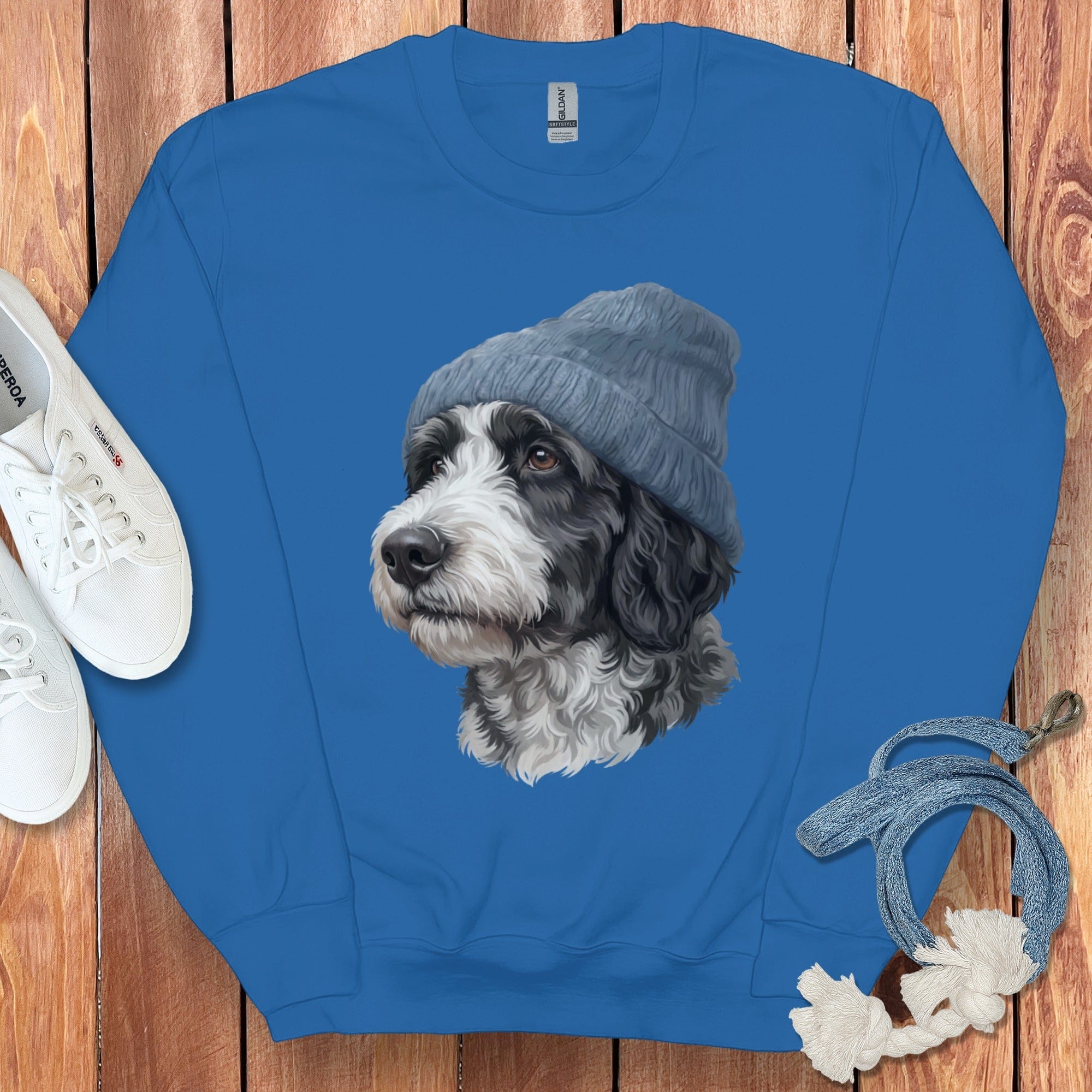 Sheepadoodle Blue Cap Sweatshirt in Royal / M / Sweatshirts #1 by Puppy Jo